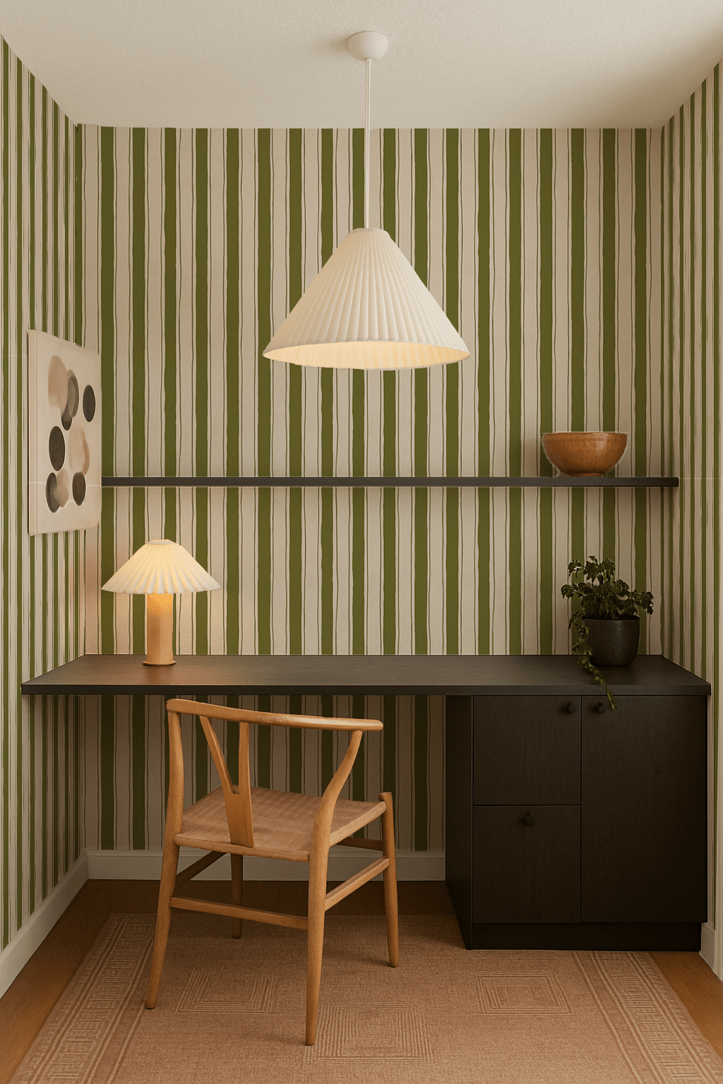 Riviera Stripe Wallpaper, off - white and olive green - mosswell.us