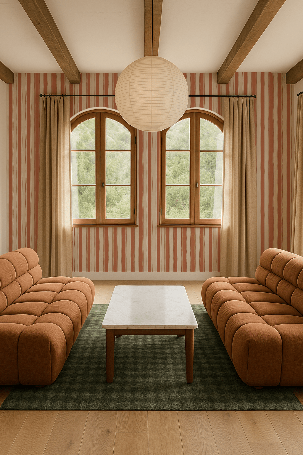 Riviera Stripe Wallpaper, off - white and rust - mosswell.us