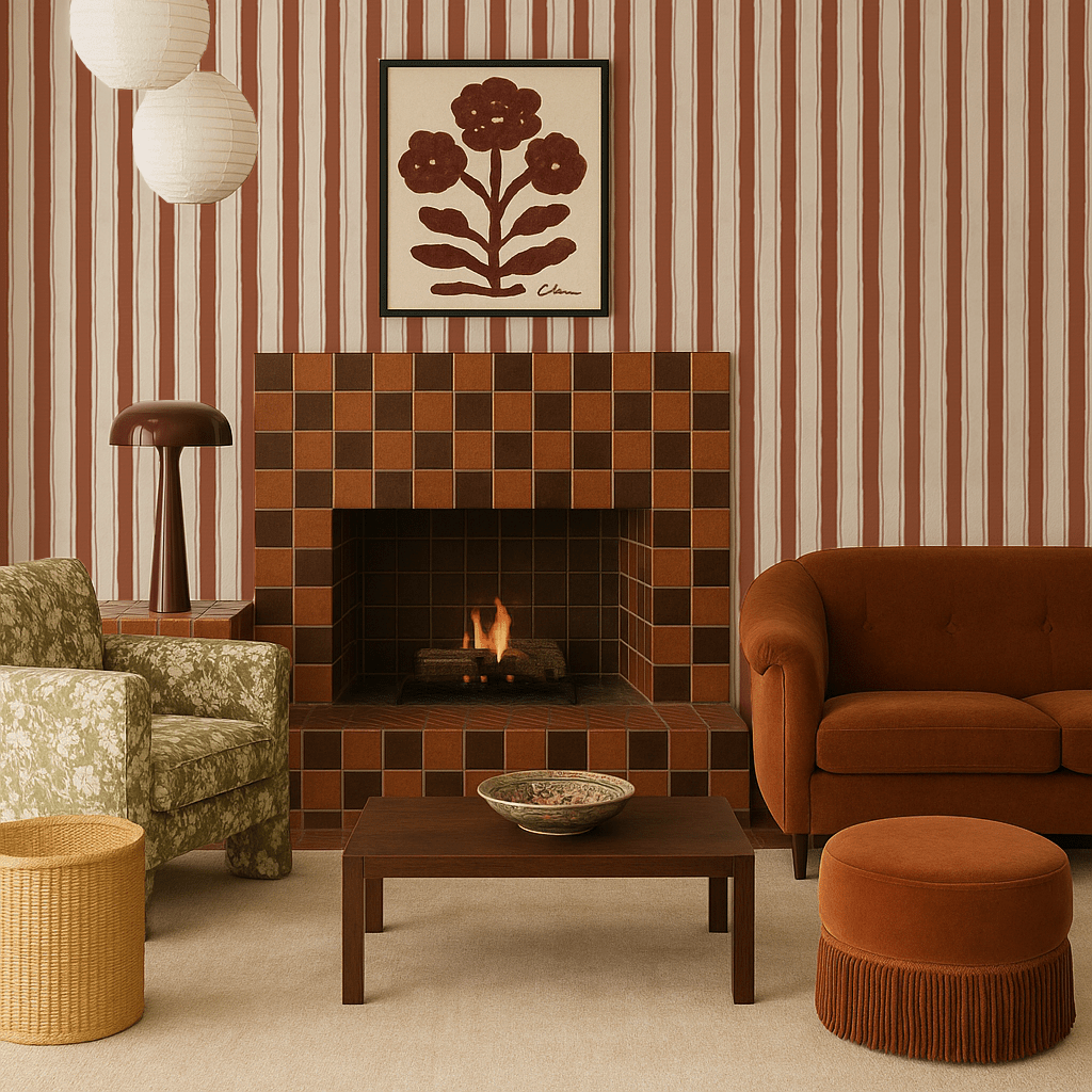 Riviera Stripe Wallpaper, off - white and rust - mosswell.us