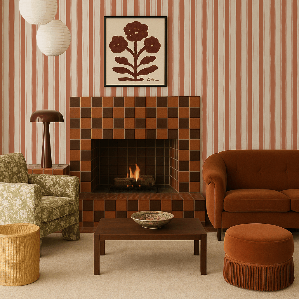 Riviera Stripe Wallpaper, off - white and terra cotta - mosswell.us