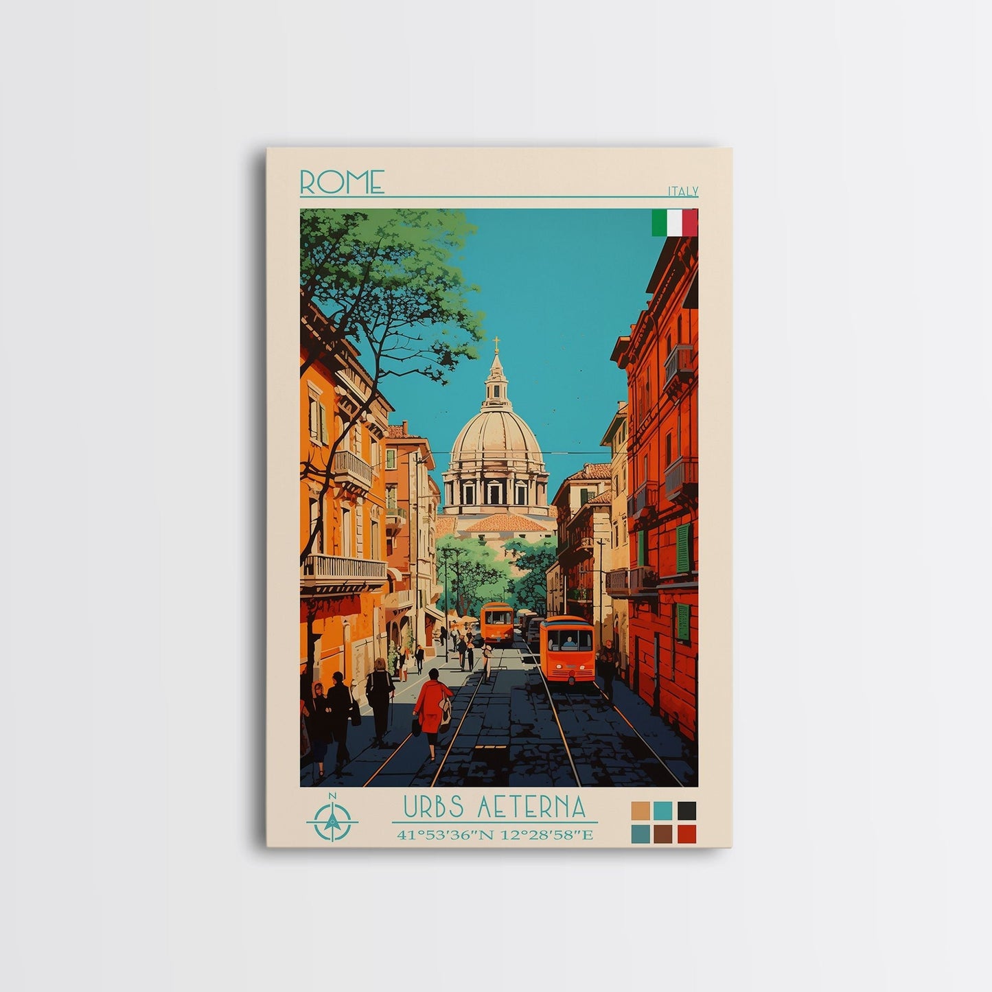 Rome Italy Travel Poster Framed Canvas Print, Midcentury Modern Art, Pop Art Wall Decor, Home Decor, Vacation Gift, Office Art - mosswell.us
