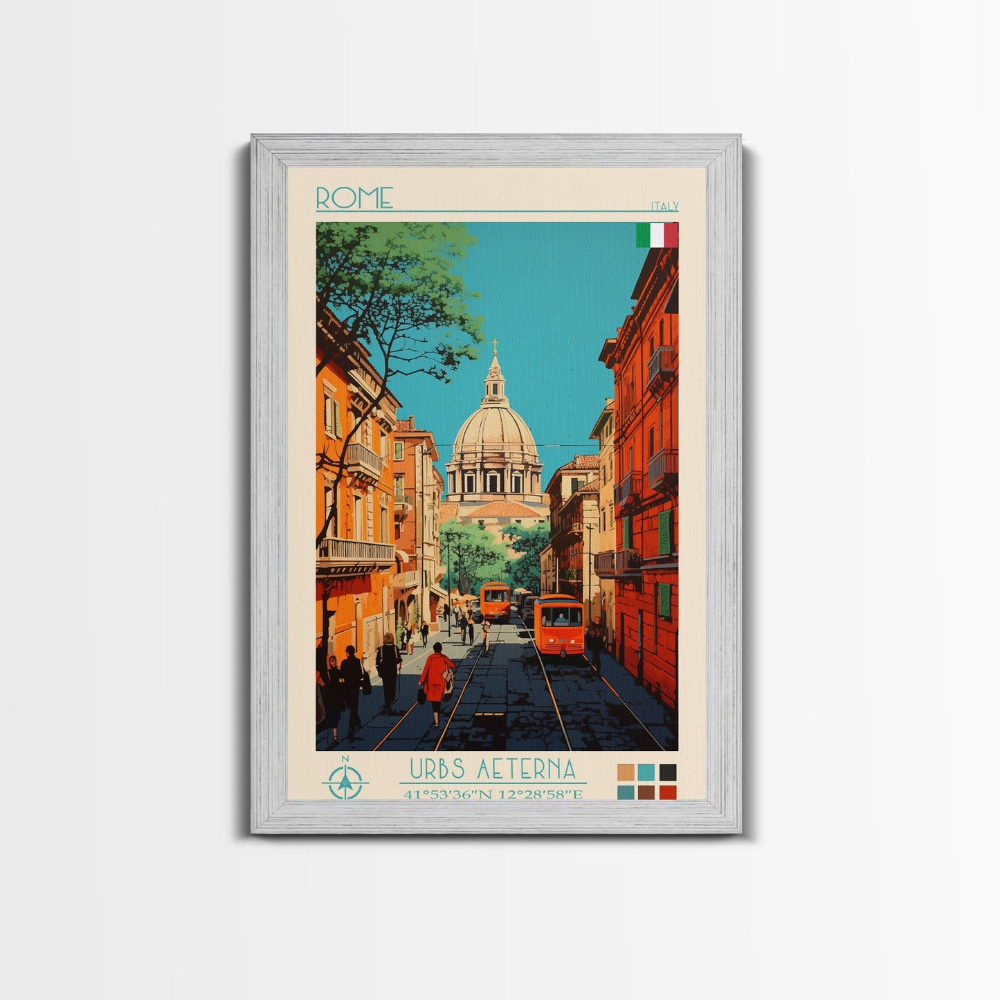 Rome Italy Travel Poster Framed Canvas Print, Midcentury Modern Art, Pop Art Wall Decor, Home Decor, Vacation Gift, Office Art - mosswell.us