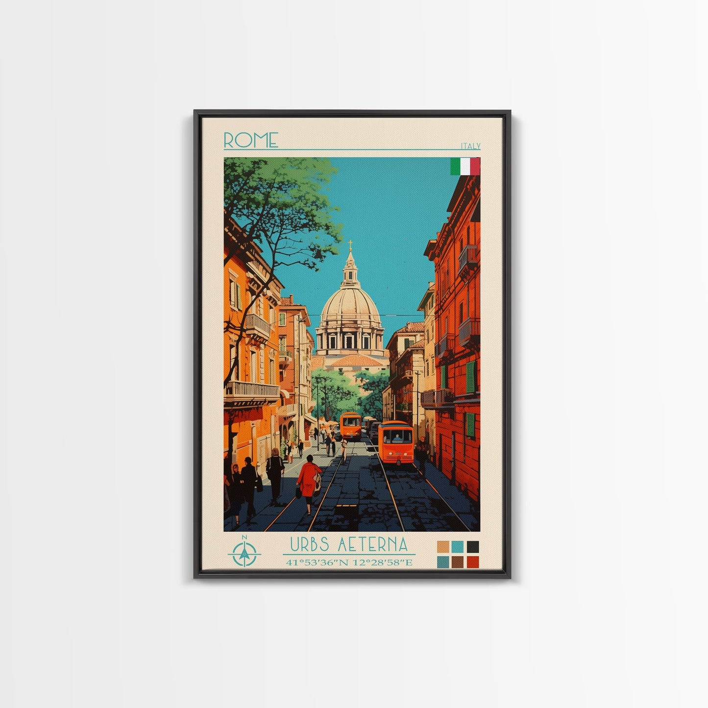 Rome Italy Travel Poster Framed Canvas Print, Midcentury Modern Art, Pop Art Wall Decor, Home Decor, Vacation Gift, Office Art - mosswell.us