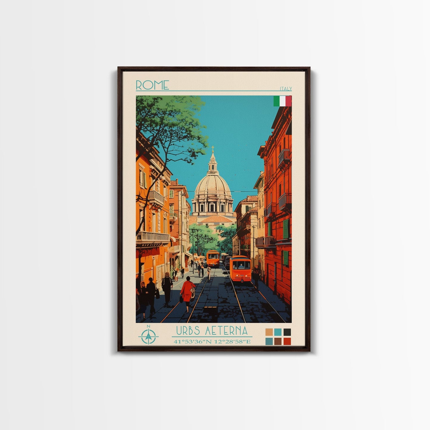 Rome Italy Travel Poster Framed Canvas Print, Midcentury Modern Art, Pop Art Wall Decor, Home Decor, Vacation Gift, Office Art - mosswell.us