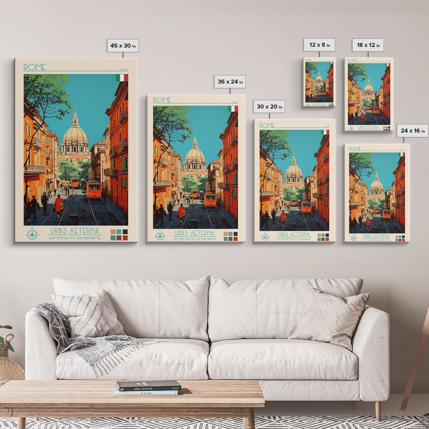 Rome Italy Travel Poster Framed Canvas Print, Midcentury Modern Art, Pop Art Wall Decor, Home Decor, Vacation Gift, Office Art - mosswell.us
