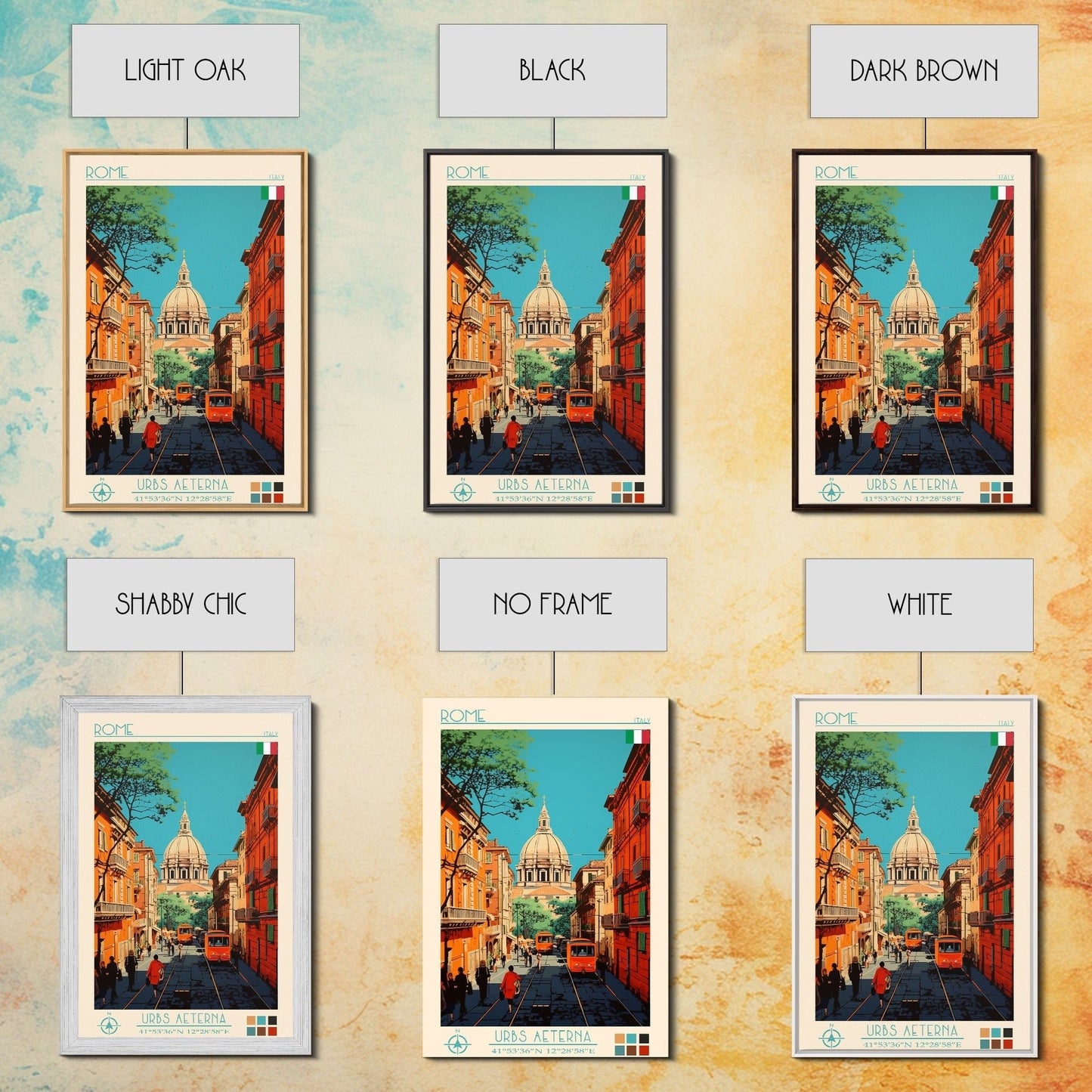 Rome Italy Travel Poster Framed Canvas Print, Midcentury Modern Art, Pop Art Wall Decor, Home Decor, Vacation Gift, Office Art - mosswell.us