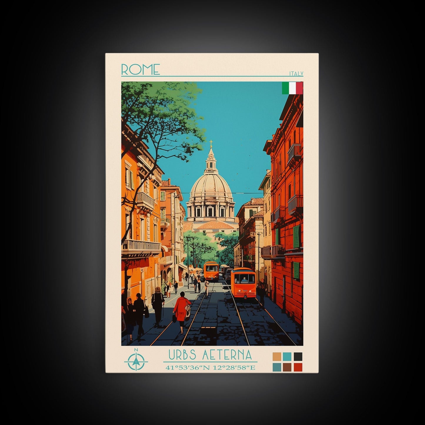 Rome Italy Travel Poster Framed Canvas Print, Midcentury Modern Art, Pop Art Wall Decor, Home Decor, Vacation Gift, Office Art - mosswell.us