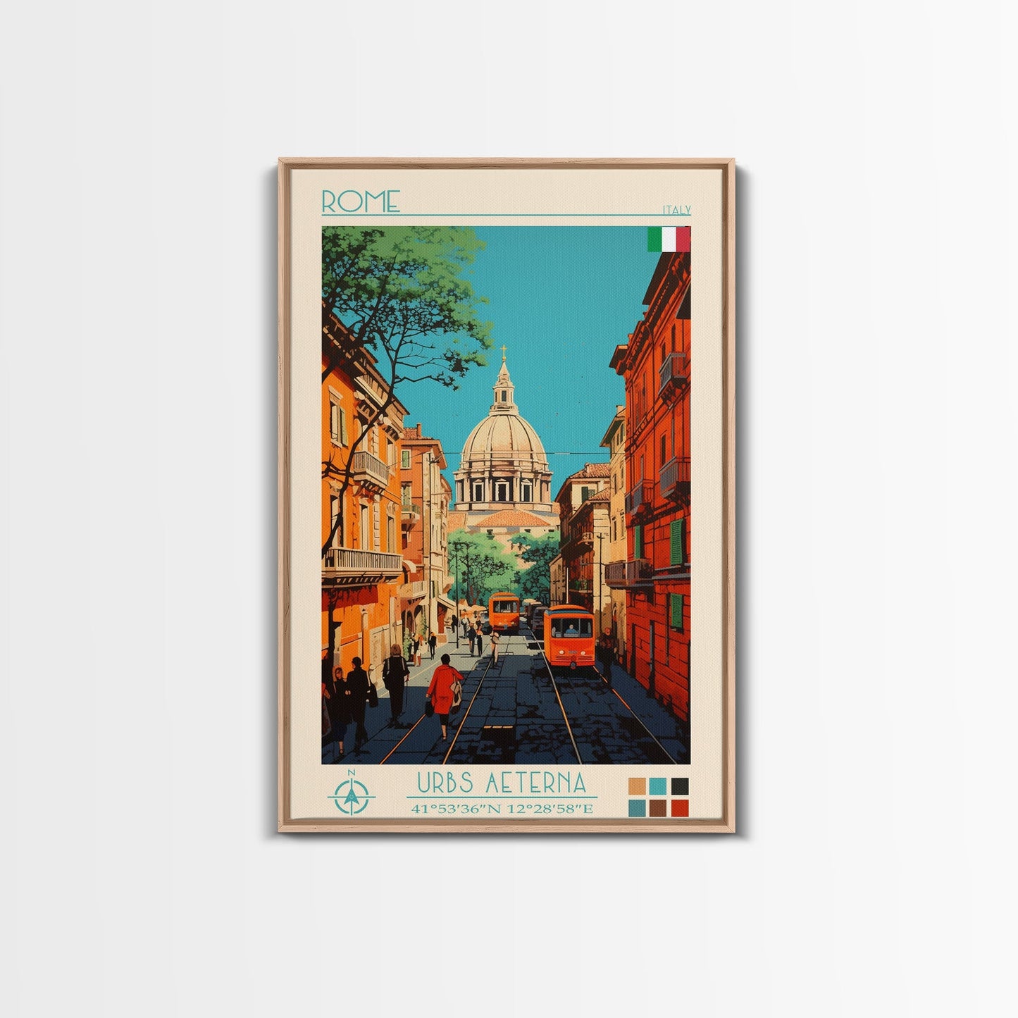 Rome Italy Travel Poster Framed Canvas Print, Midcentury Modern Art, Pop Art Wall Decor, Home Decor, Vacation Gift, Office Art - mosswell.us