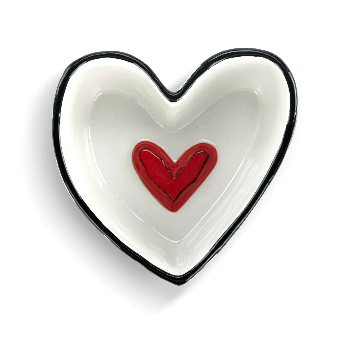 DEMDACO Heartful Home by Tracy Pesche Collection Red Heart with Black Trim Small 4 x 4 Stoneware Tabletop Candy Dish Cookie Canister
