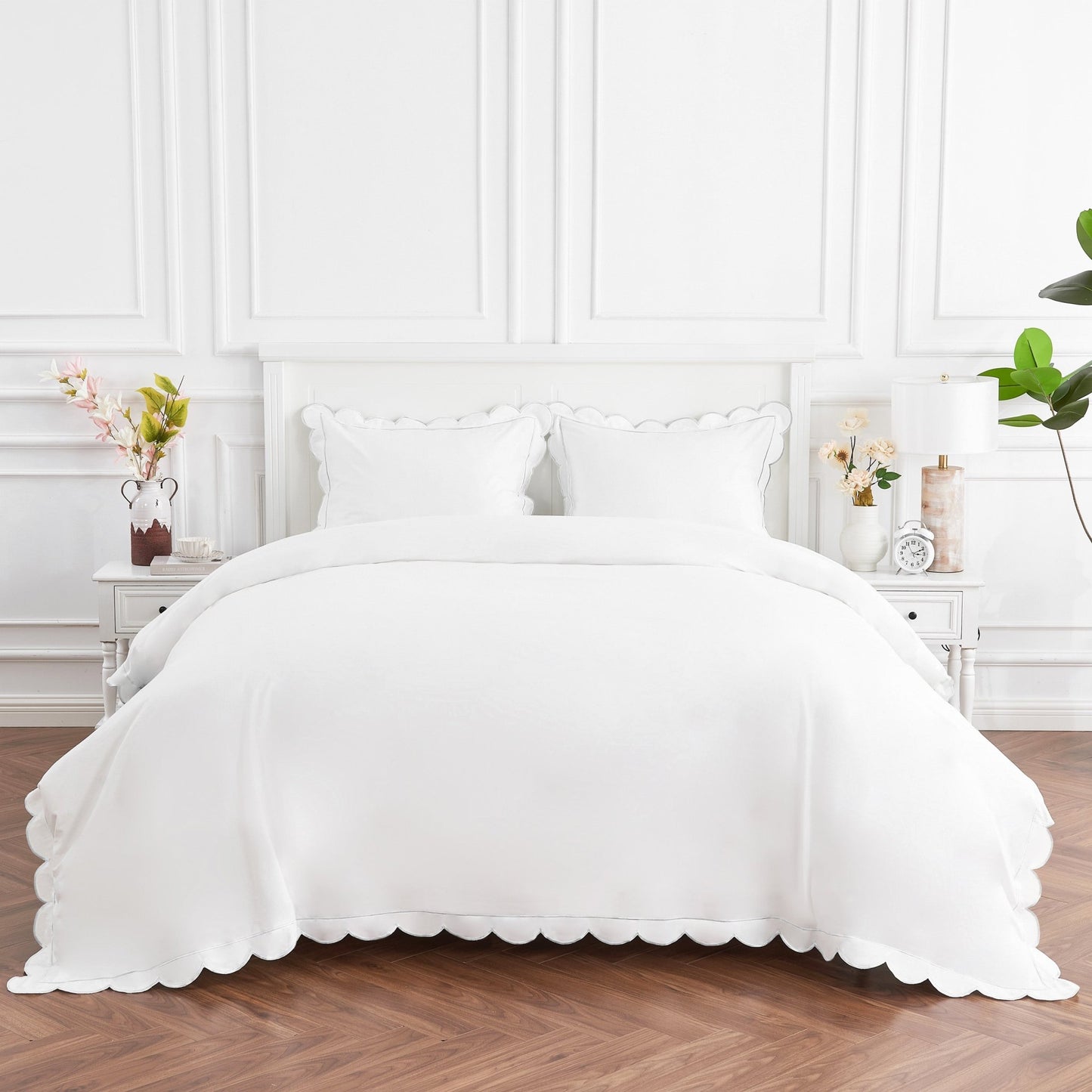 Scallop Frame Embroidered Cotton Percale Duvet Set - mosswell.us