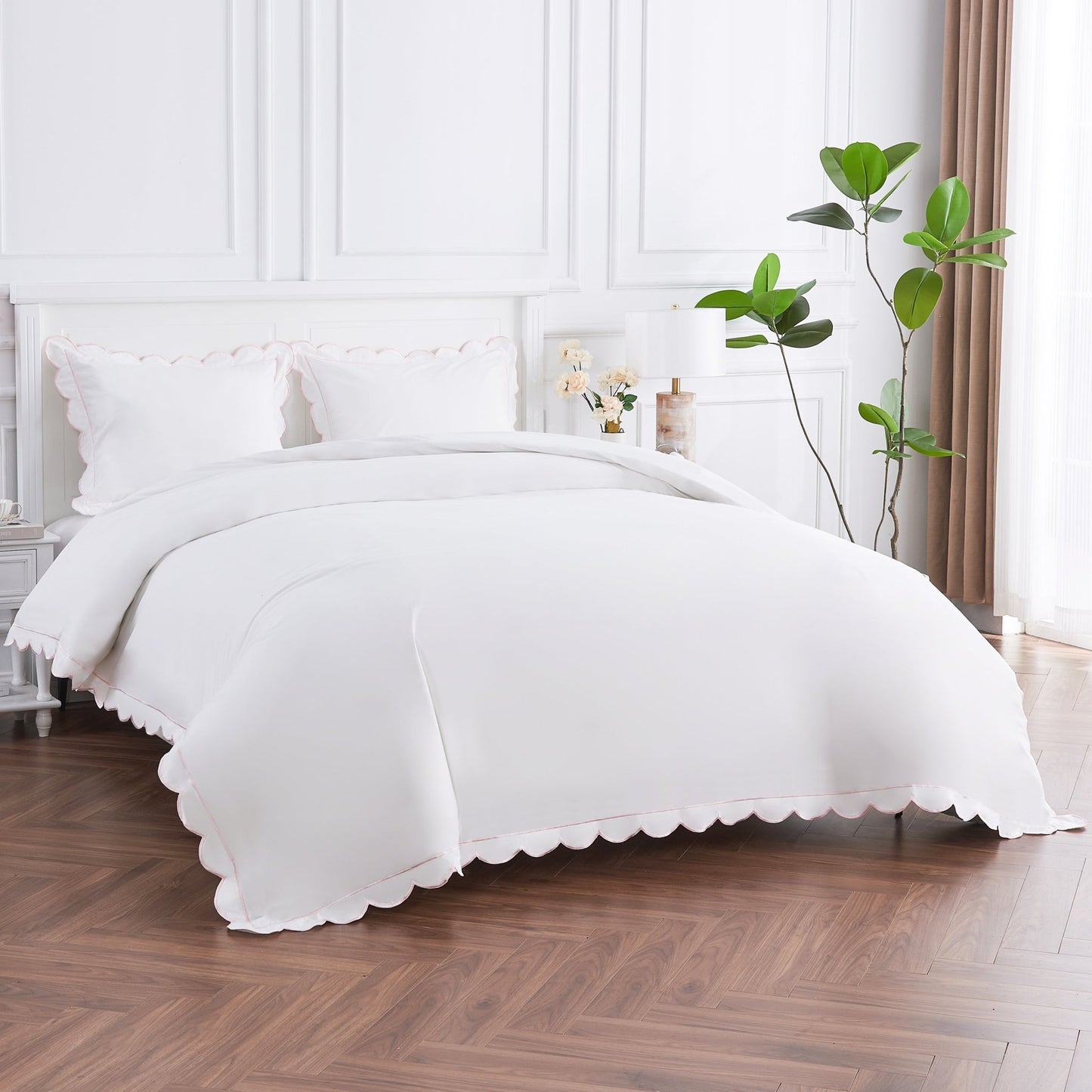 Scallop Frame Embroidered Cotton Percale Duvet Set - mosswell.us