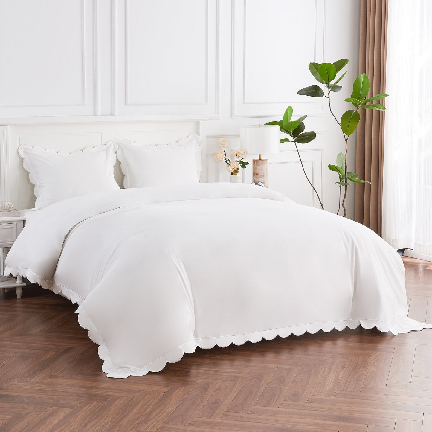 Scallop Frame Embroidered Cotton Percale Duvet Set - mosswell.us