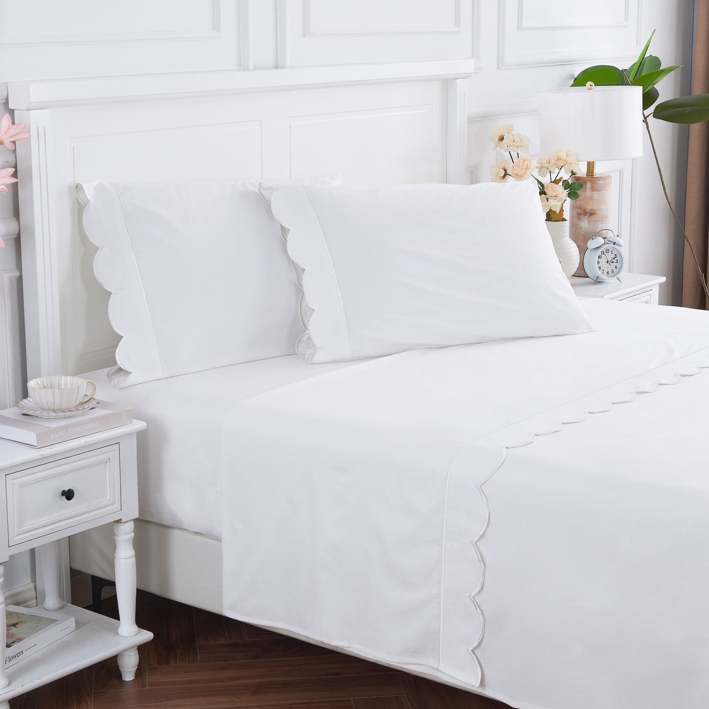 Scallop Frame Embroidered Cotton Percale Sheet Set - mosswell.us