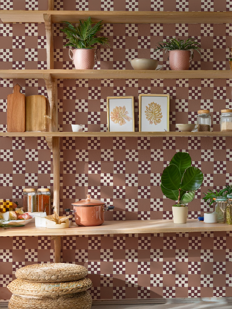 Checkered Quilt Wallpaper, mocha mousse