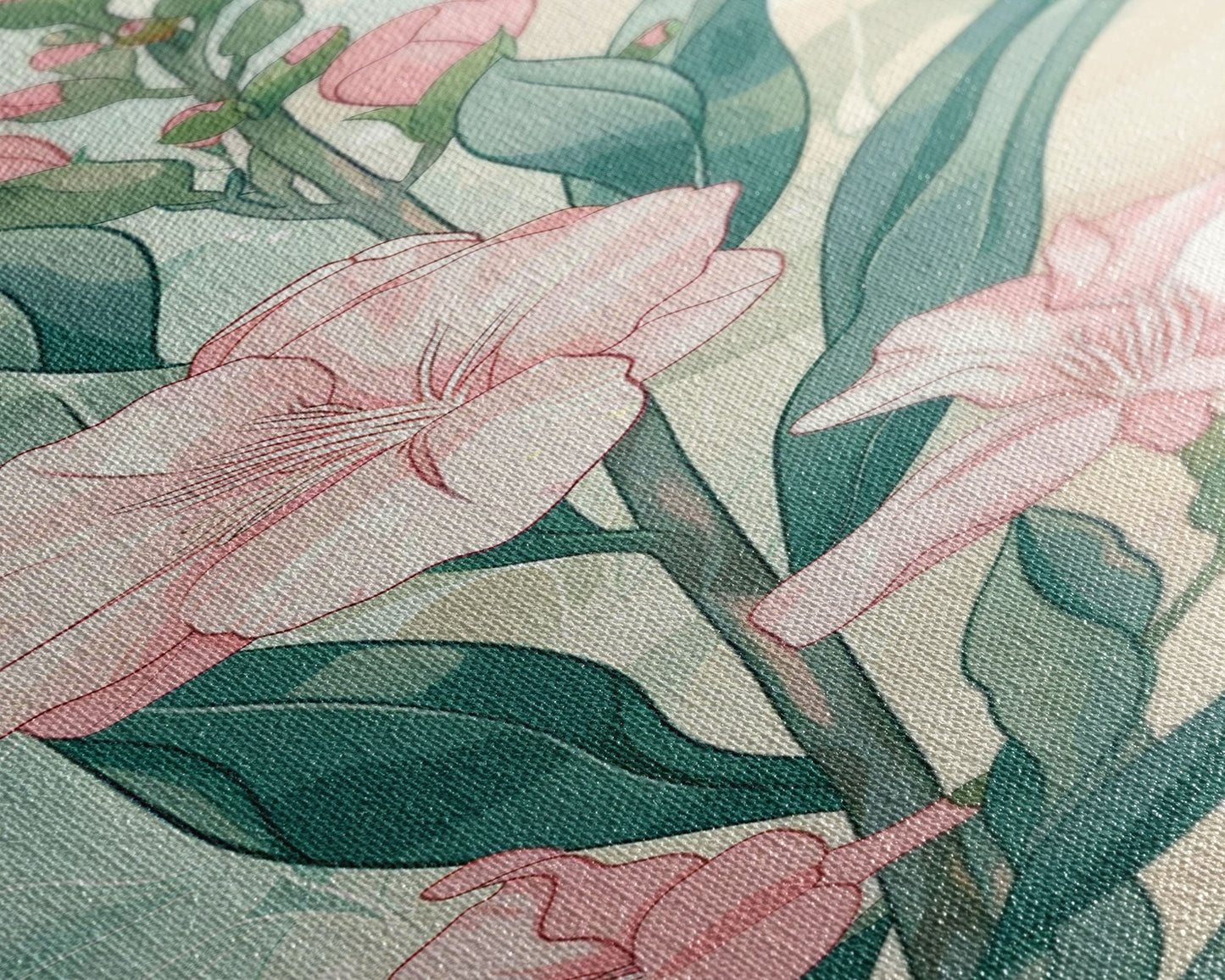 Skinny Art Pink Oleander Flowers In Japanese Style Wood Block Print Elegant Pastel Hues On Framed Canvas Print, Tall Art Ukiyo - e - mosswell.us