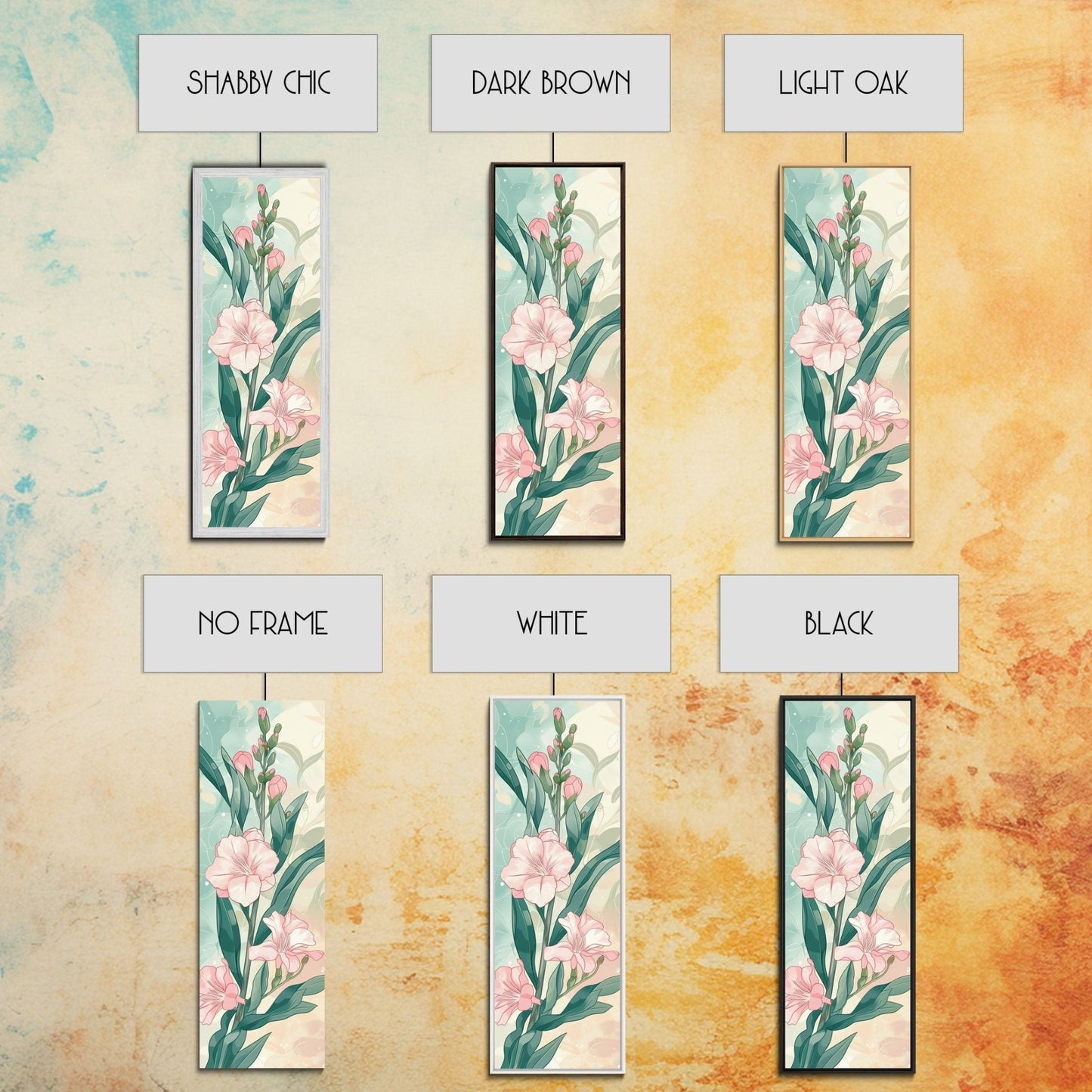 Skinny Art Pink Oleander Flowers In Japanese Style Wood Block Print Elegant Pastel Hues On Framed Canvas Print, Tall Art Ukiyo - e - mosswell.us