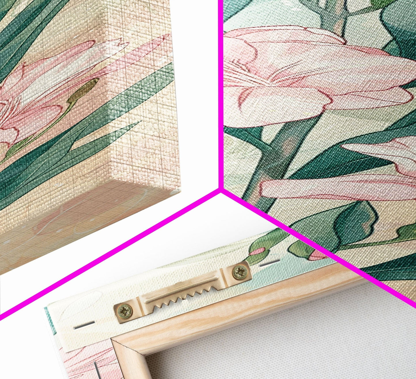 Skinny Art Pink Oleander Flowers In Japanese Style Wood Block Print Elegant Pastel Hues On Framed Canvas Print, Tall Art Ukiyo - e - mosswell.us