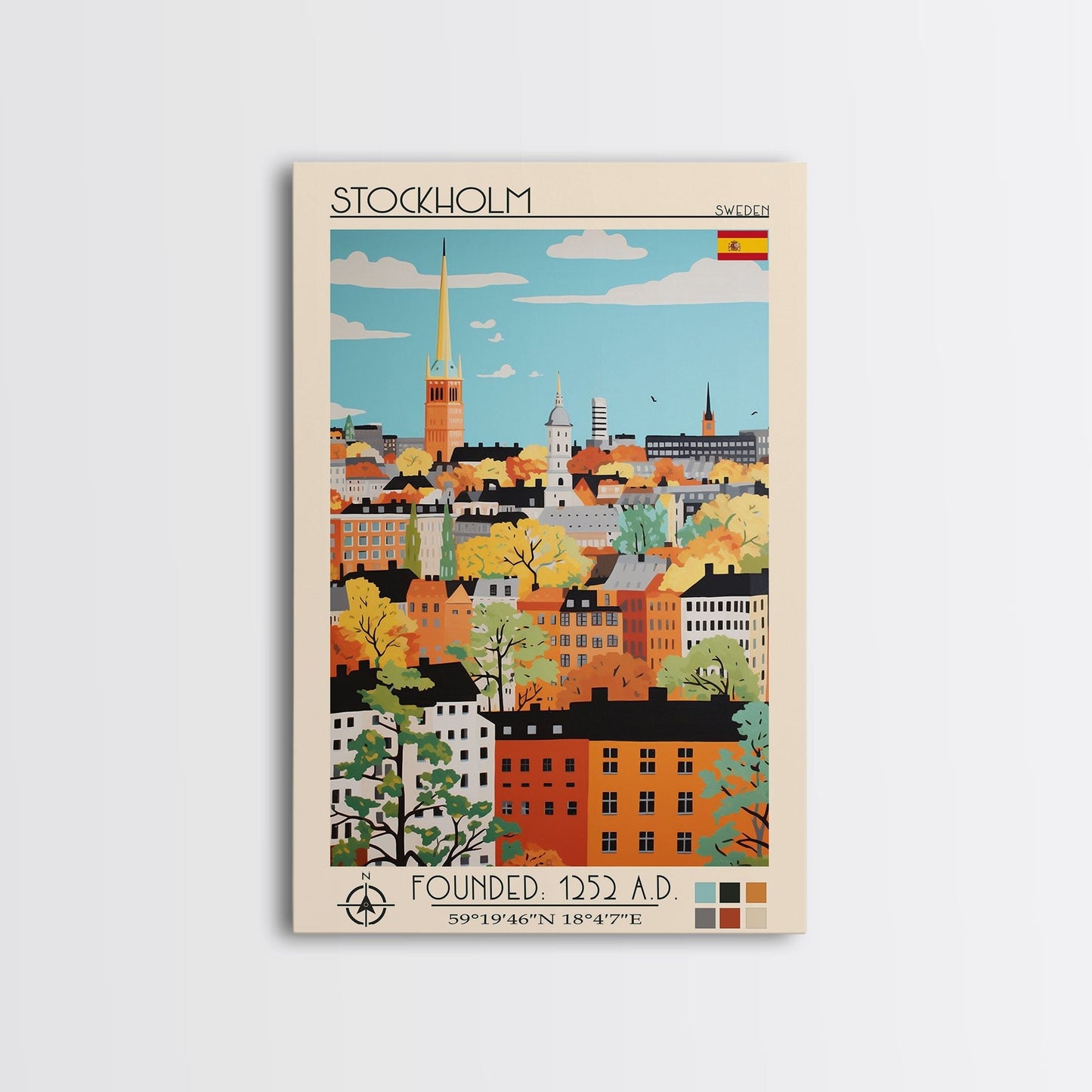 Stockholm Sweden Travel Poster Framed Canvas Print, Midcentury Modern Art, Pop Art Wall Decor, Living Room Art, Scenic Wall Art - mosswell.us