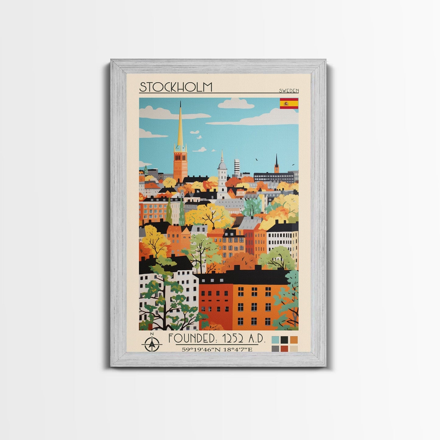 Stockholm Sweden Travel Poster Framed Canvas Print, Midcentury Modern Art, Pop Art Wall Decor, Living Room Art, Scenic Wall Art - mosswell.us