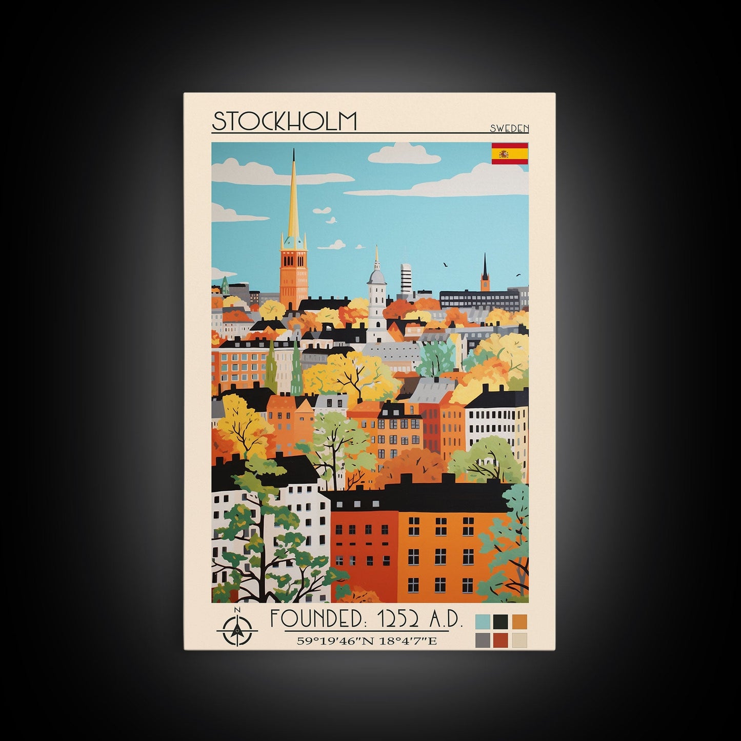 Stockholm Sweden Travel Poster Framed Canvas Print, Midcentury Modern Art, Pop Art Wall Decor, Living Room Art, Scenic Wall Art - mosswell.us
