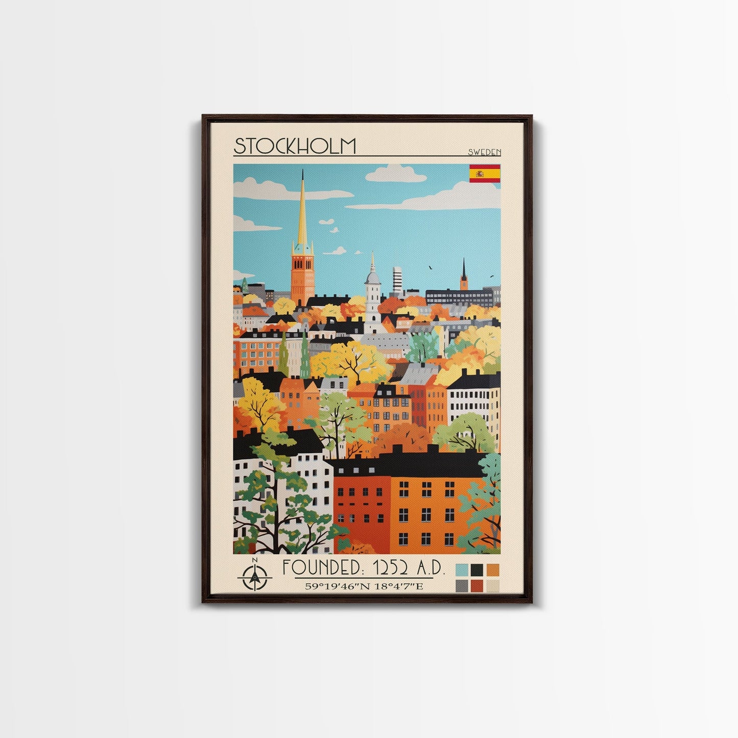Stockholm Sweden Travel Poster Framed Canvas Print, Midcentury Modern Art, Pop Art Wall Decor, Living Room Art, Scenic Wall Art - mosswell.us