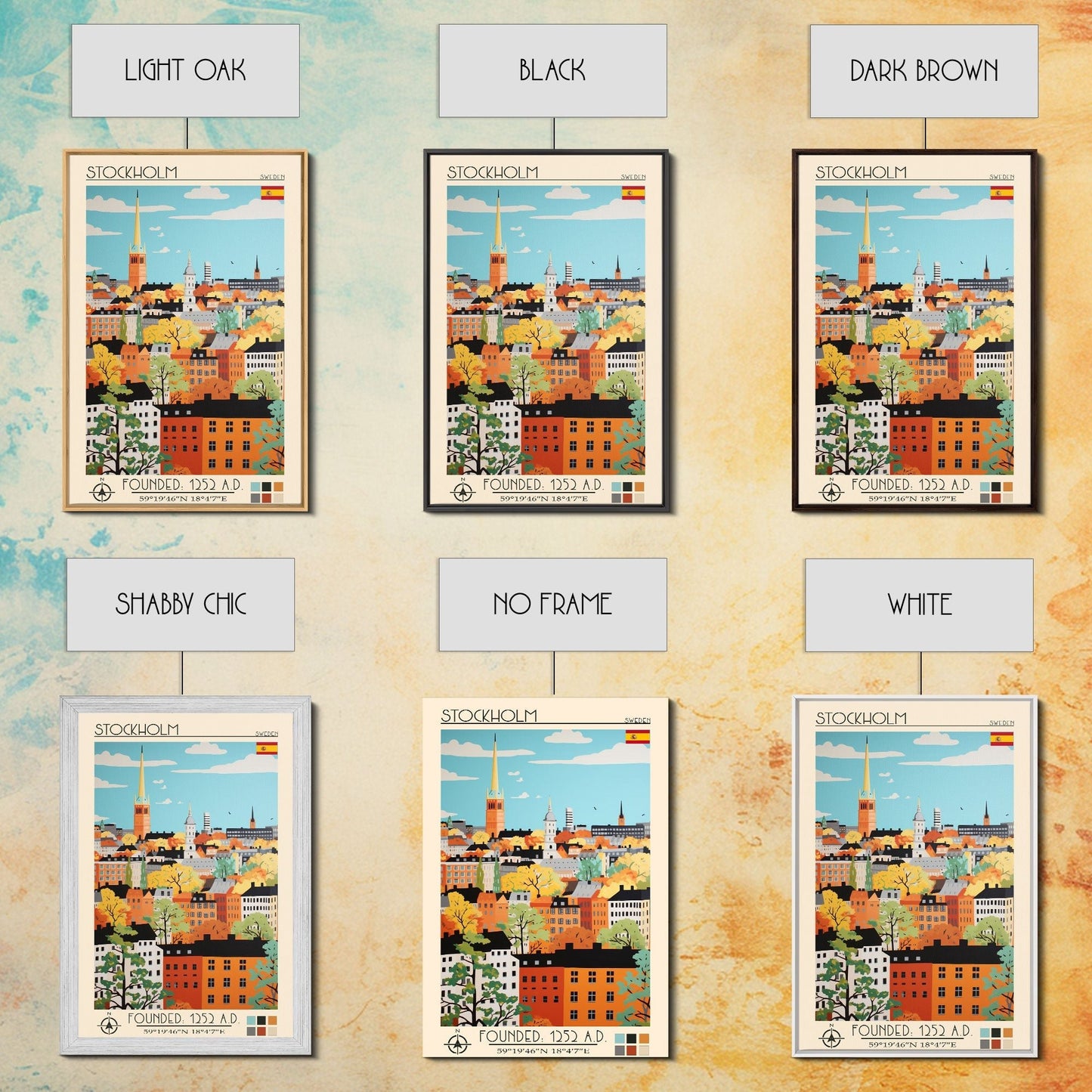 Stockholm Sweden Travel Poster Framed Canvas Print, Midcentury Modern Art, Pop Art Wall Decor, Living Room Art, Scenic Wall Art - mosswell.us