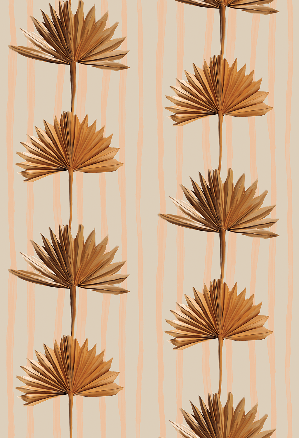 Stripey Palm Wallpaper, neutral peach and mustard - mosswell.us