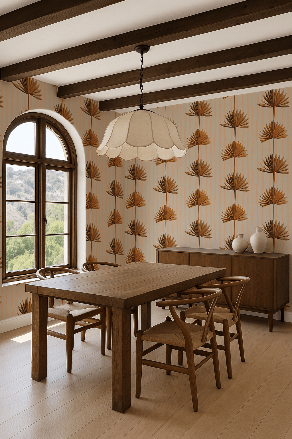 Stripey Palm Wallpaper, neutral peach and mustard - mosswell.us