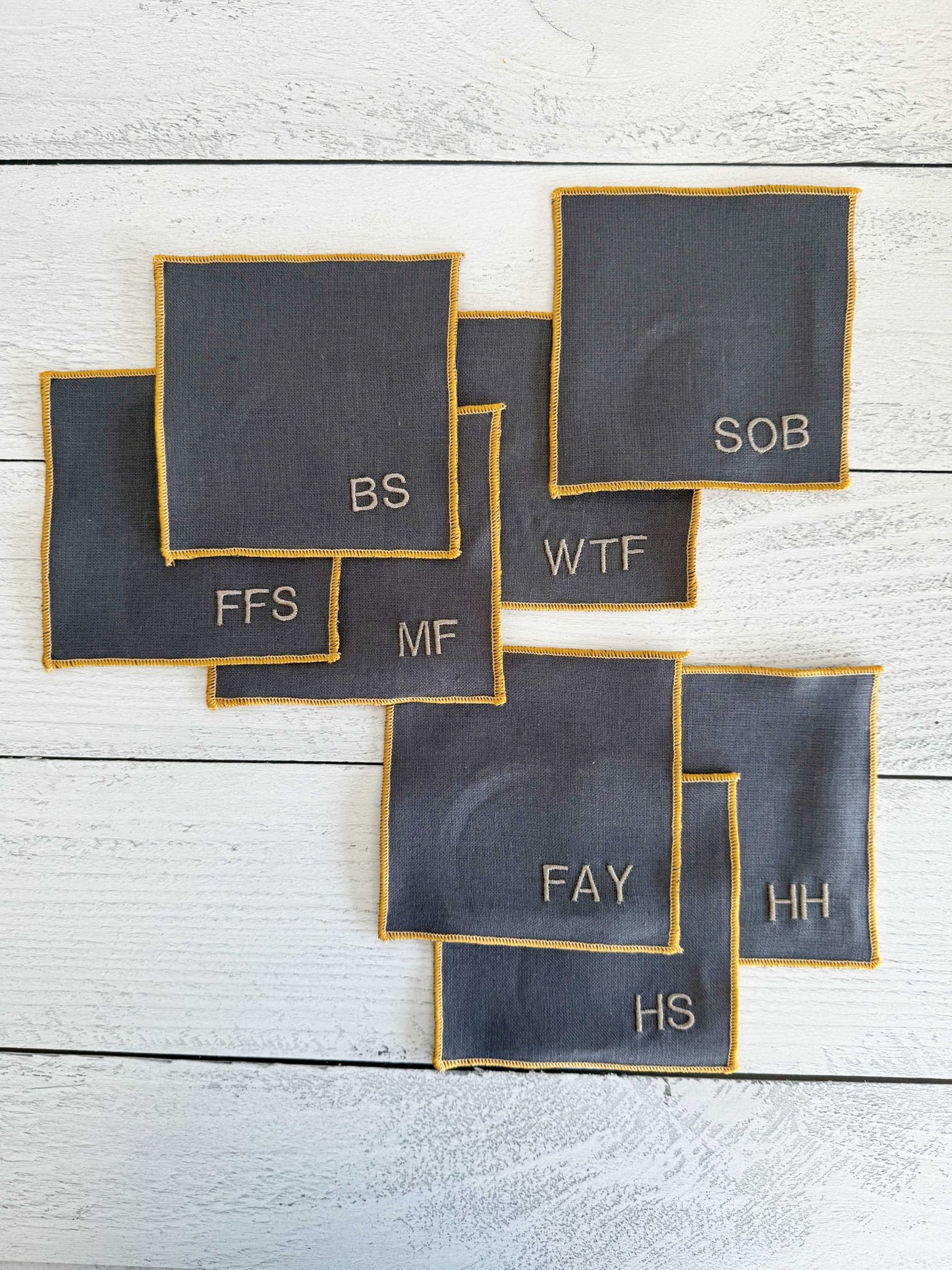 Sweary Cocktail Coasters in Grey Linen, set of eight - mosswell.us