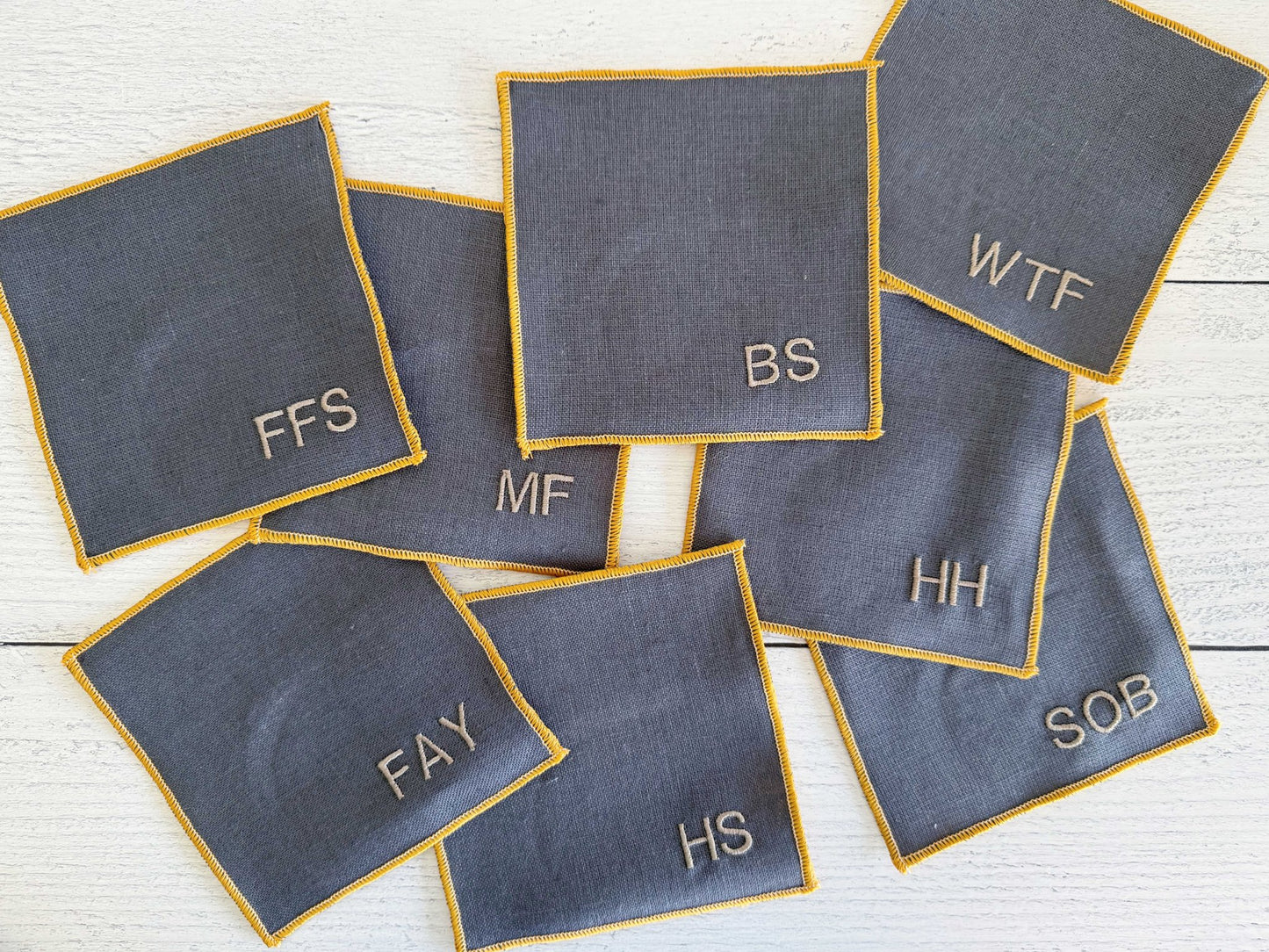 Sweary Cocktail Coasters in Grey Linen, set of eight - mosswell.us