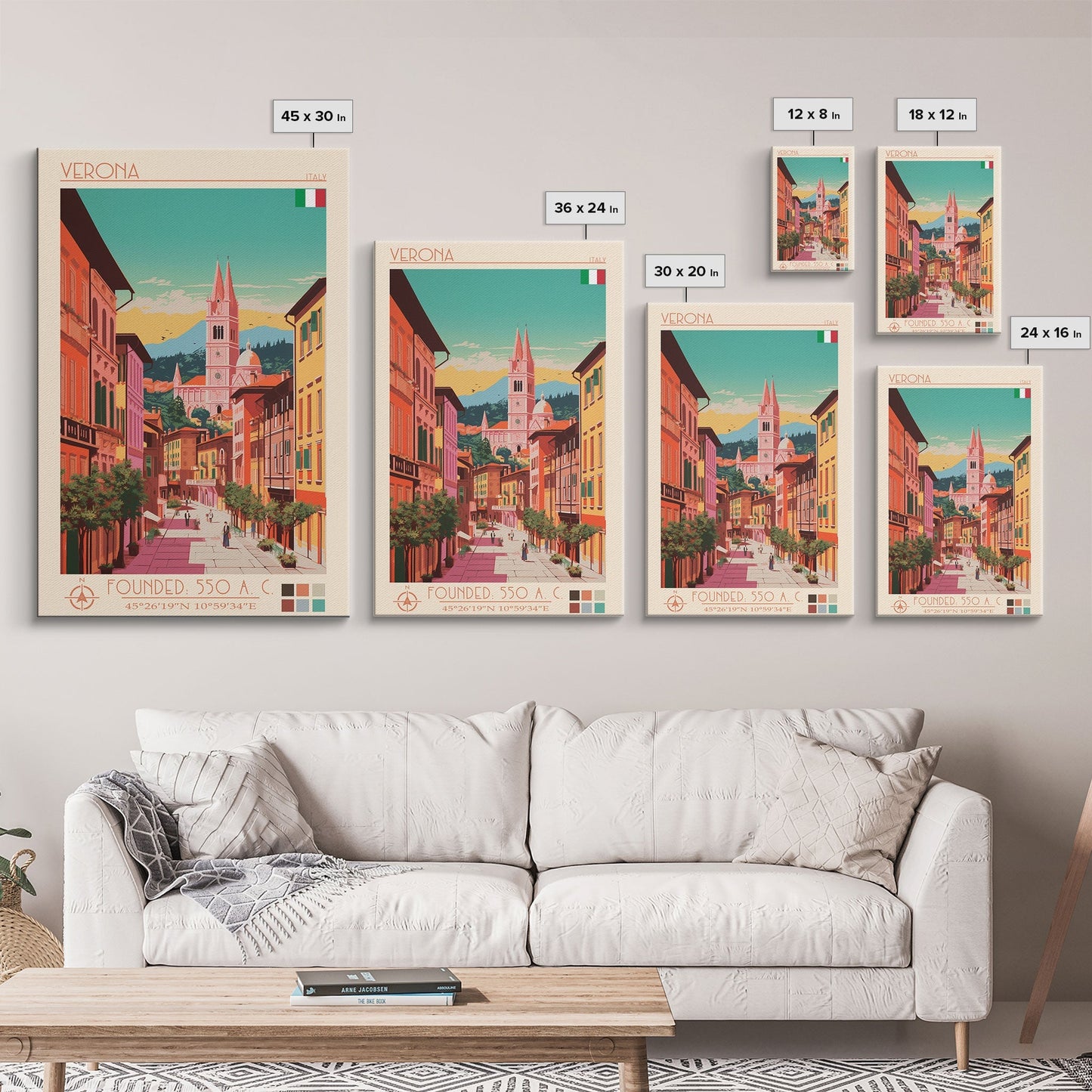 Verona Italy Travel Poster Framed Canvas Print, Midcentury Modern Art, Pop Art Wall Decor, Living Room Art, Home Decoration - mosswell.us