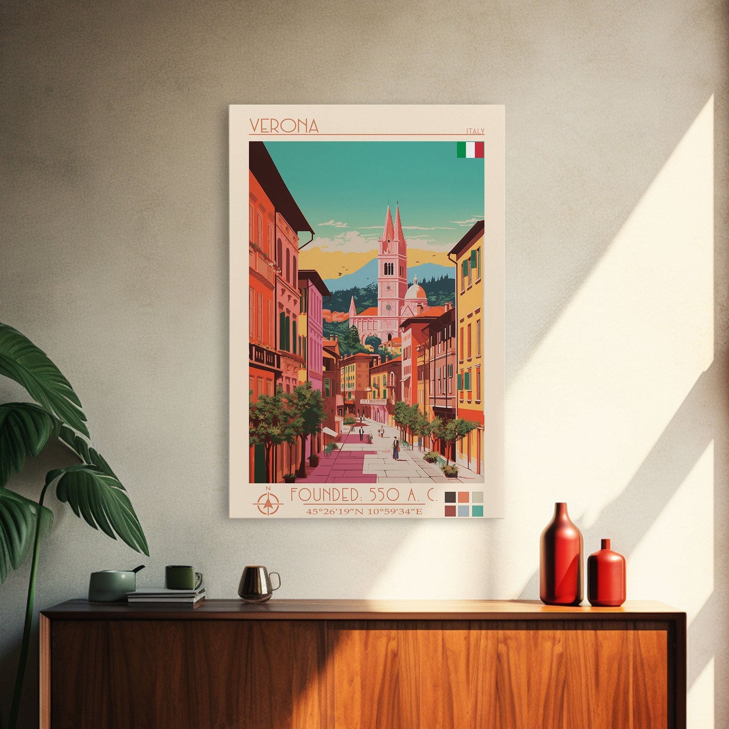 Verona Italy Travel Poster Framed Canvas Print, Midcentury Modern Art, Pop Art Wall Decor, Living Room Art, Home Decoration - mosswell.us