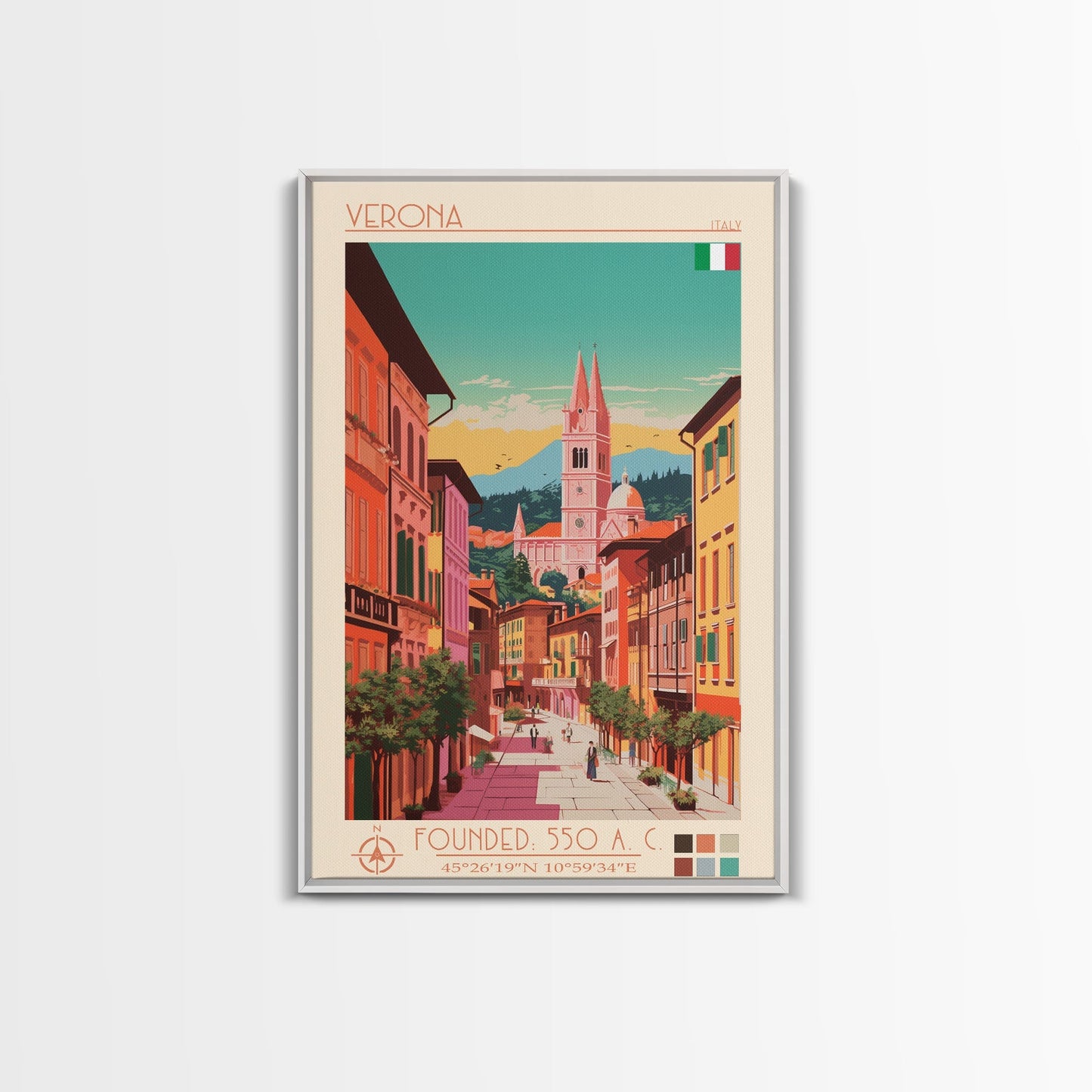 Verona Italy Travel Poster Framed Canvas Print, Midcentury Modern Art, Pop Art Wall Decor, Living Room Art, Home Decoration - mosswell.us