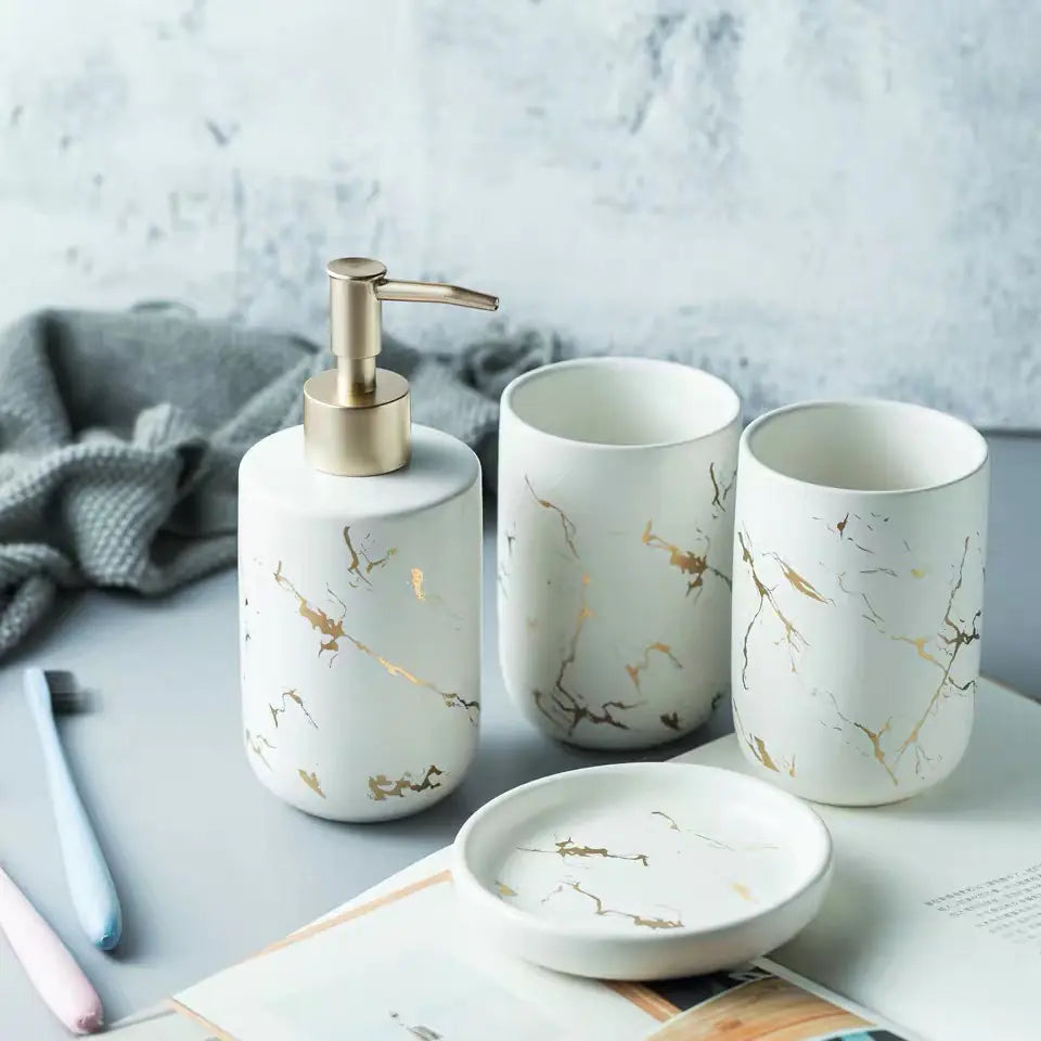 Ceramic Bathroom Vanity Set with Marble Pattern