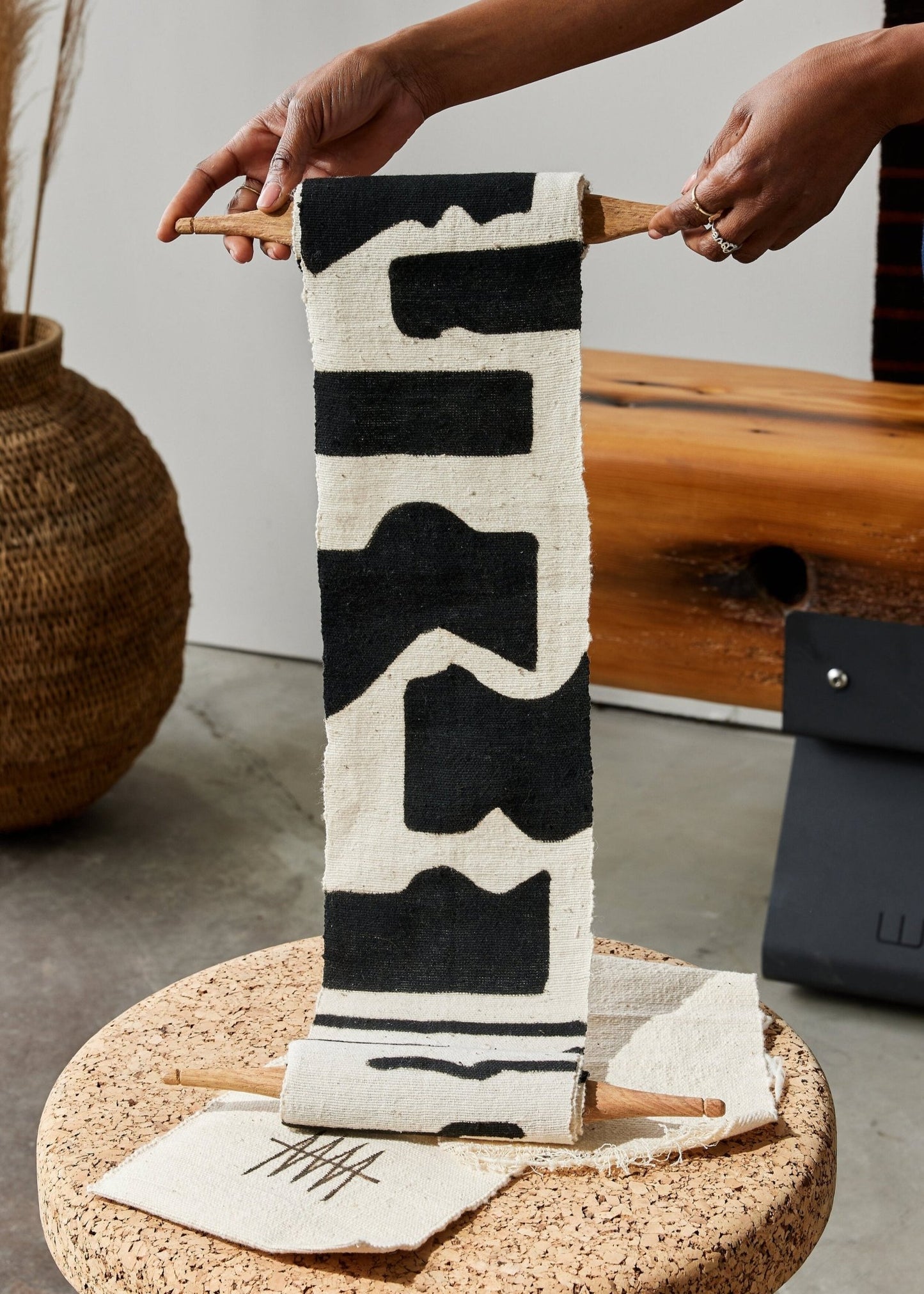 Vibrations Bogolan Wall Totem in White with Black Vibes - mosswell.us