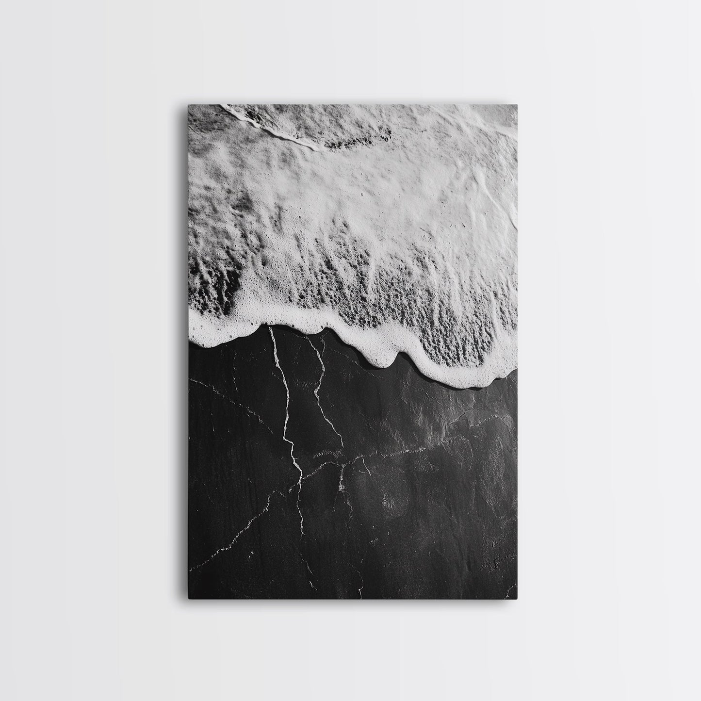 Wave Edge, Cracked Earth, Tide Meets Stone, Nature Contrast, Canvas Print, Abstract Ocean Art, Minimalist Wall Decor, Bathroom Artwork - mosswell.us