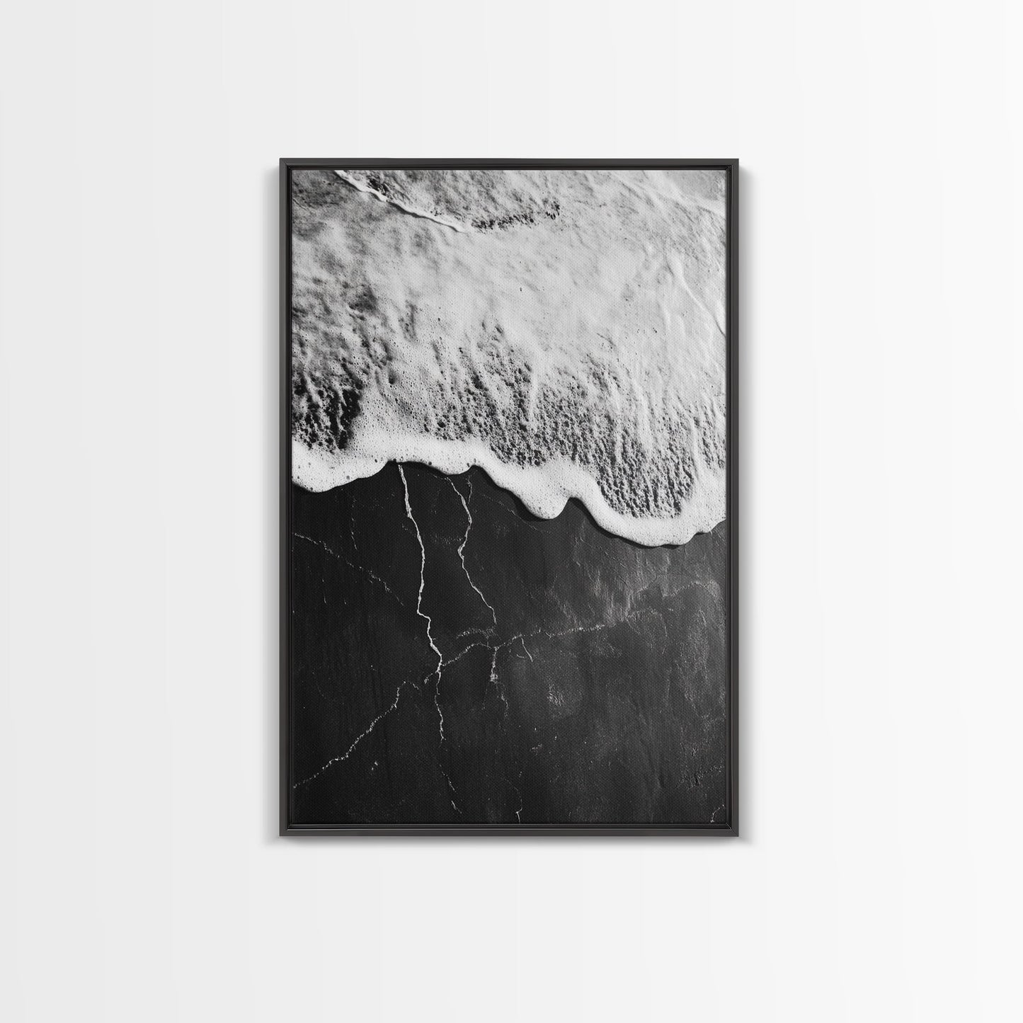 Wave Edge, Cracked Earth, Tide Meets Stone, Nature Contrast, Canvas Print, Abstract Ocean Art, Minimalist Wall Decor, Bathroom Artwork - mosswell.us