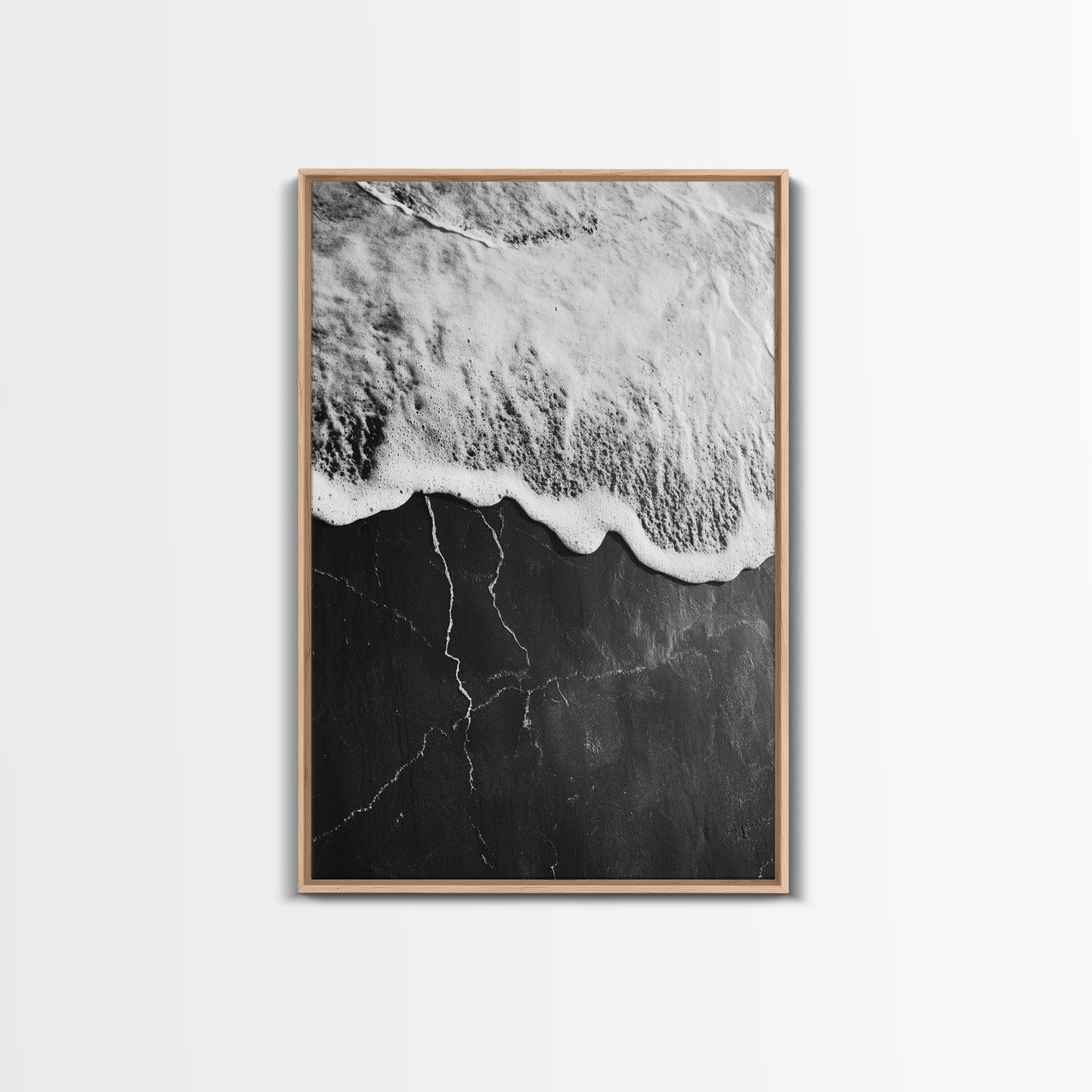 Wave Edge, Cracked Earth, Tide Meets Stone, Nature Contrast, Canvas Print, Abstract Ocean Art, Minimalist Wall Decor, Bathroom Artwork - mosswell.us