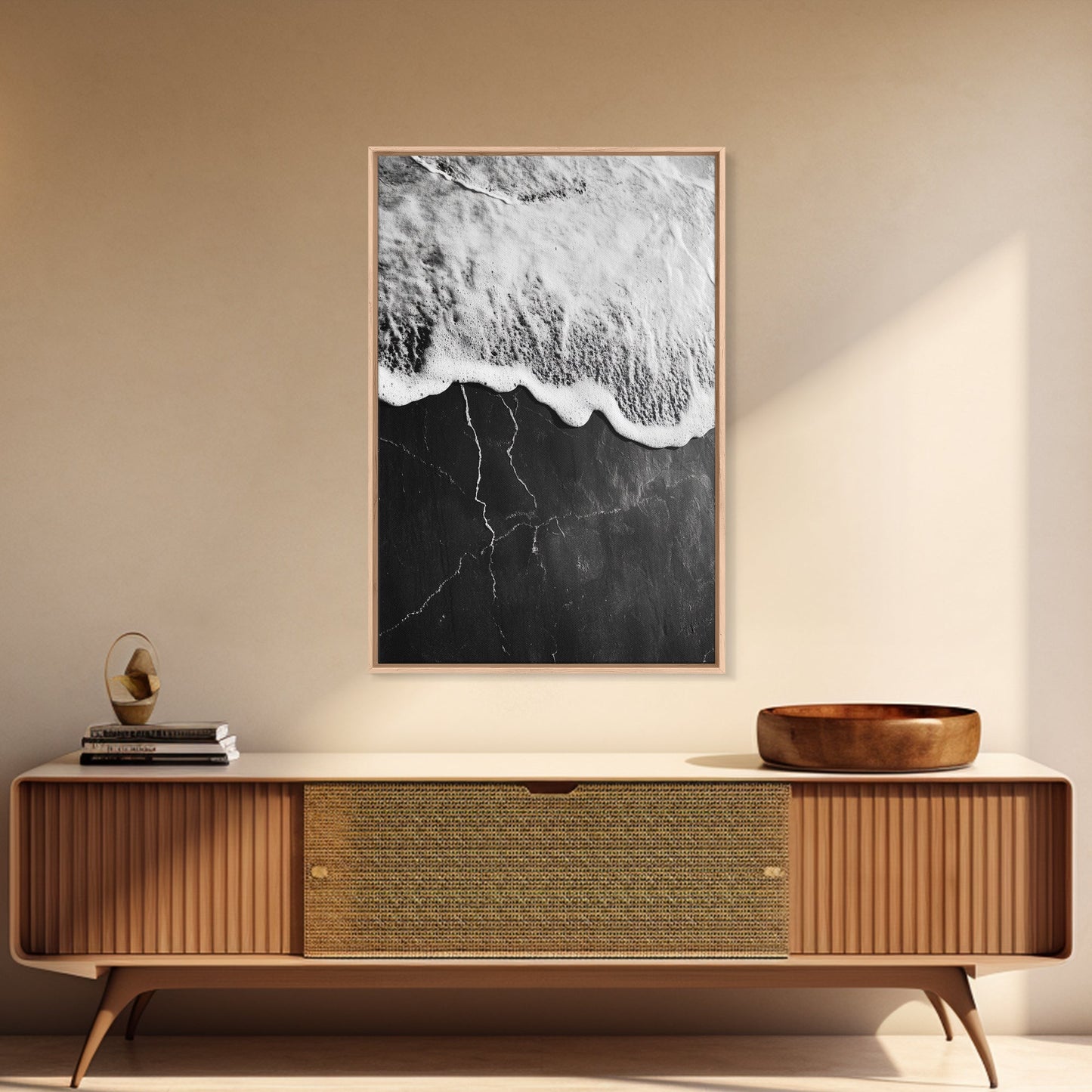 Wave Edge, Cracked Earth, Tide Meets Stone, Nature Contrast, Canvas Print, Abstract Ocean Art, Minimalist Wall Decor, Bathroom Artwork - mosswell.us