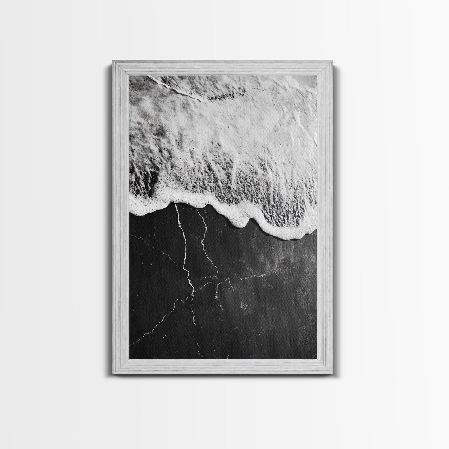 Wave Edge, Cracked Earth, Tide Meets Stone, Nature Contrast, Canvas Print, Abstract Ocean Art, Minimalist Wall Decor, Bathroom Artwork - mosswell.us