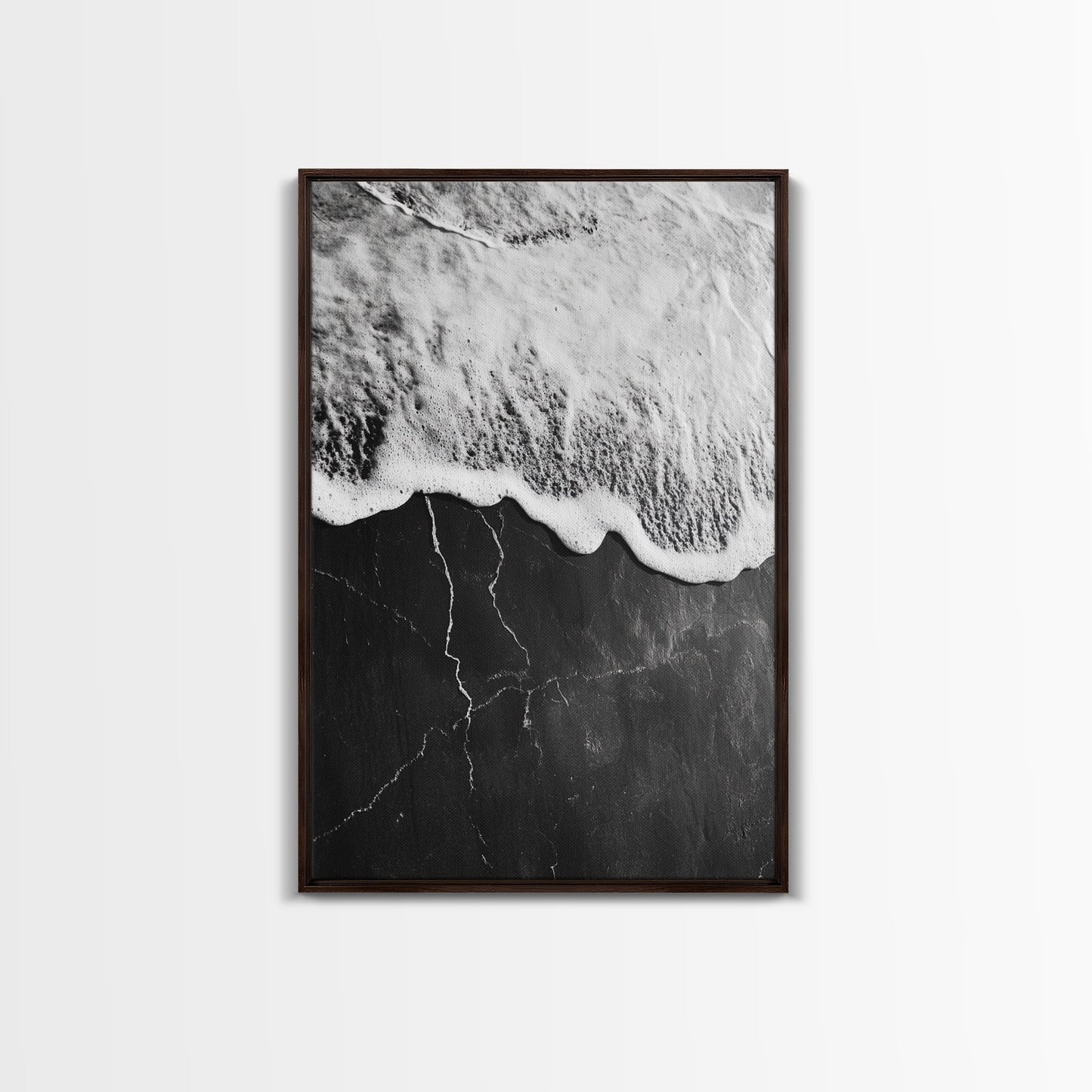 Wave Edge, Cracked Earth, Tide Meets Stone, Nature Contrast, Canvas Print, Abstract Ocean Art, Minimalist Wall Decor, Bathroom Artwork - mosswell.us