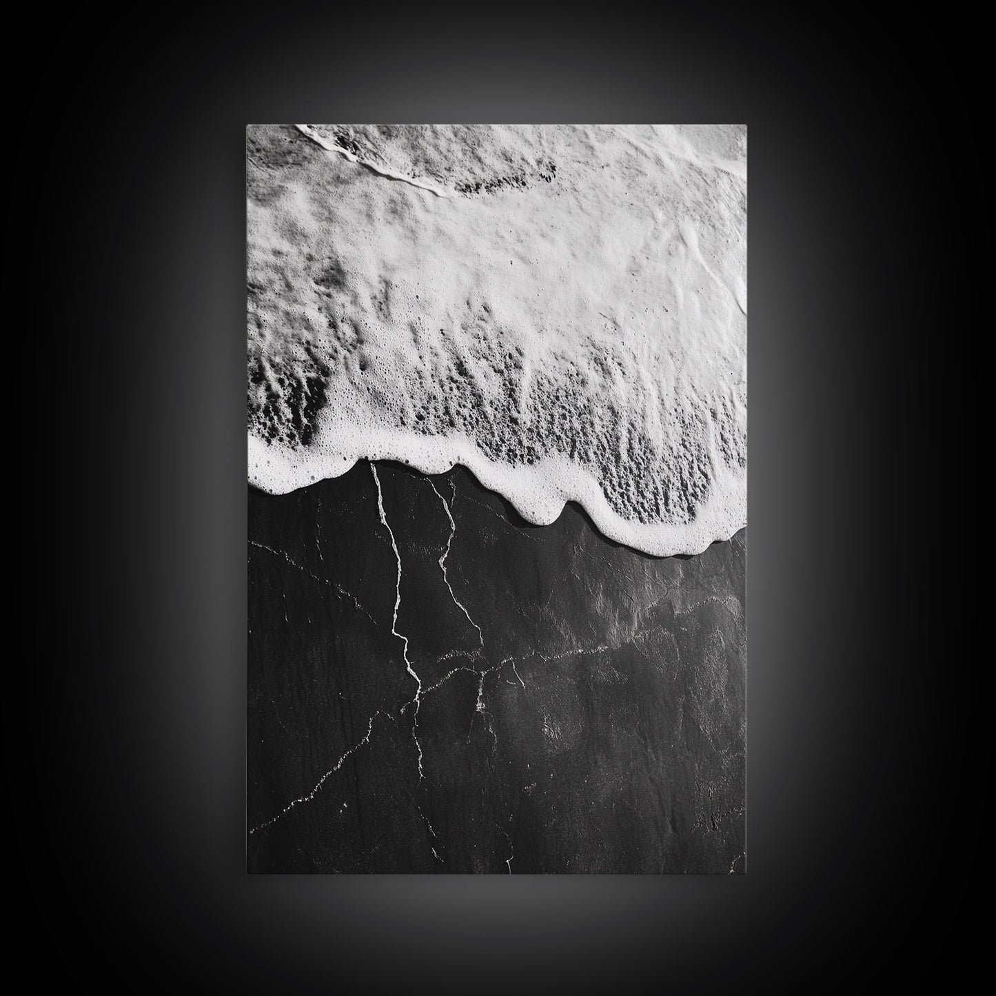 Wave Edge, Cracked Earth, Tide Meets Stone, Nature Contrast, Canvas Print, Abstract Ocean Art, Minimalist Wall Decor, Bathroom Artwork - mosswell.us