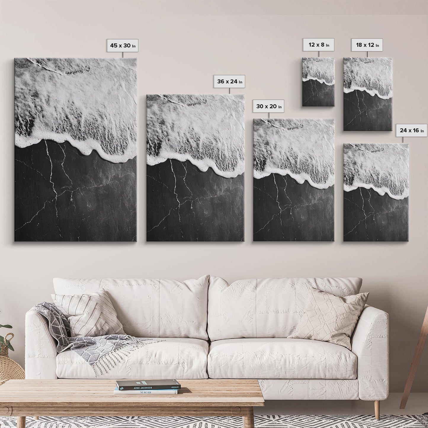 Wave Edge, Cracked Earth, Tide Meets Stone, Nature Contrast, Canvas Print, Abstract Ocean Art, Minimalist Wall Decor, Bathroom Artwork - mosswell.us