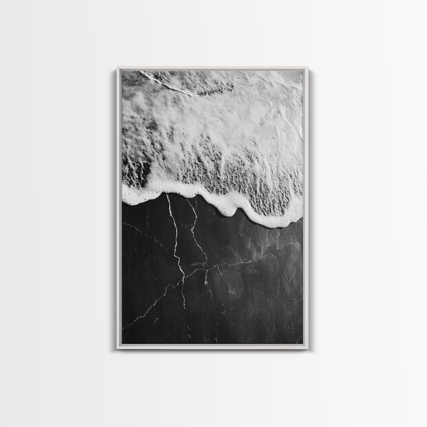 Wave Edge, Cracked Earth, Tide Meets Stone, Nature Contrast, Canvas Print, Abstract Ocean Art, Minimalist Wall Decor, Bathroom Artwork - mosswell.us