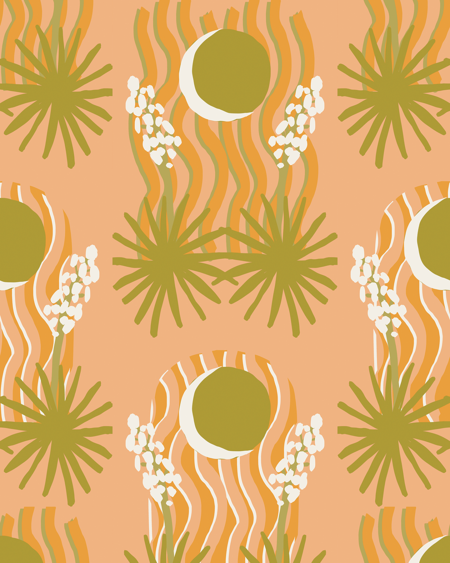 Yucca Moon Wallpaper, peach & green - mosswell.us