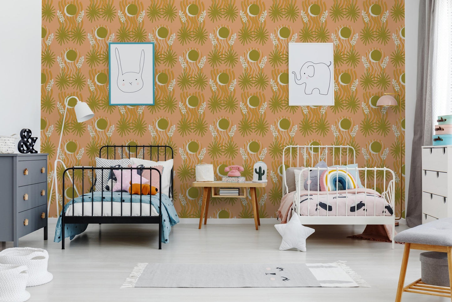 Yucca Moon Wallpaper, peach & green - mosswell.us