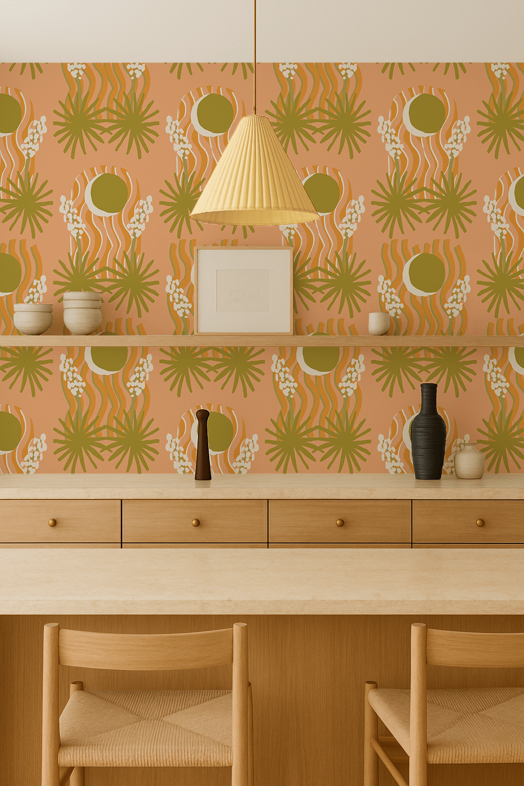 Yucca Moon Wallpaper, peach & green - mosswell.us