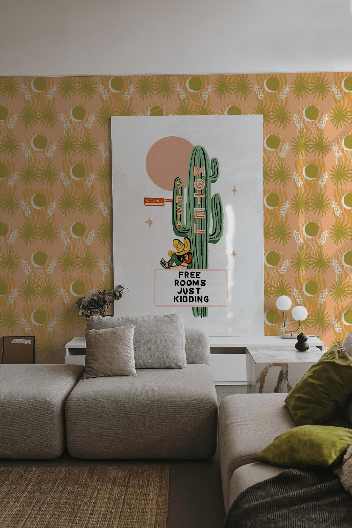 Yucca Moon Wallpaper, peach & green - mosswell.us