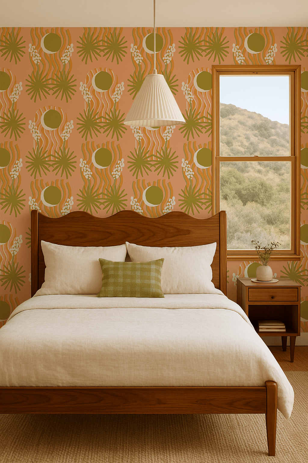 Yucca Moon Wallpaper, peach & green - mosswell.us