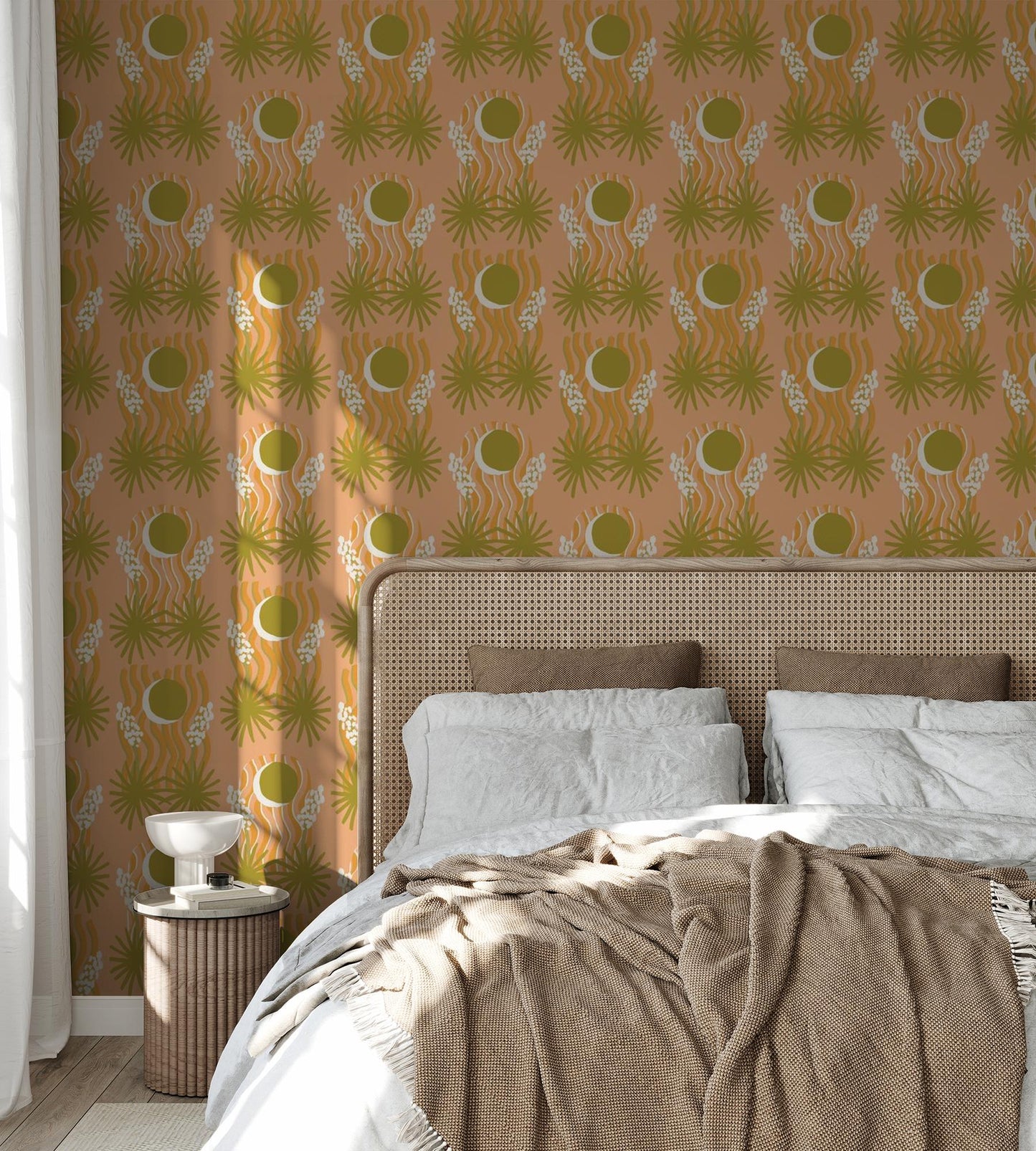 Yucca Moon Wallpaper, peach & green - mosswell.us